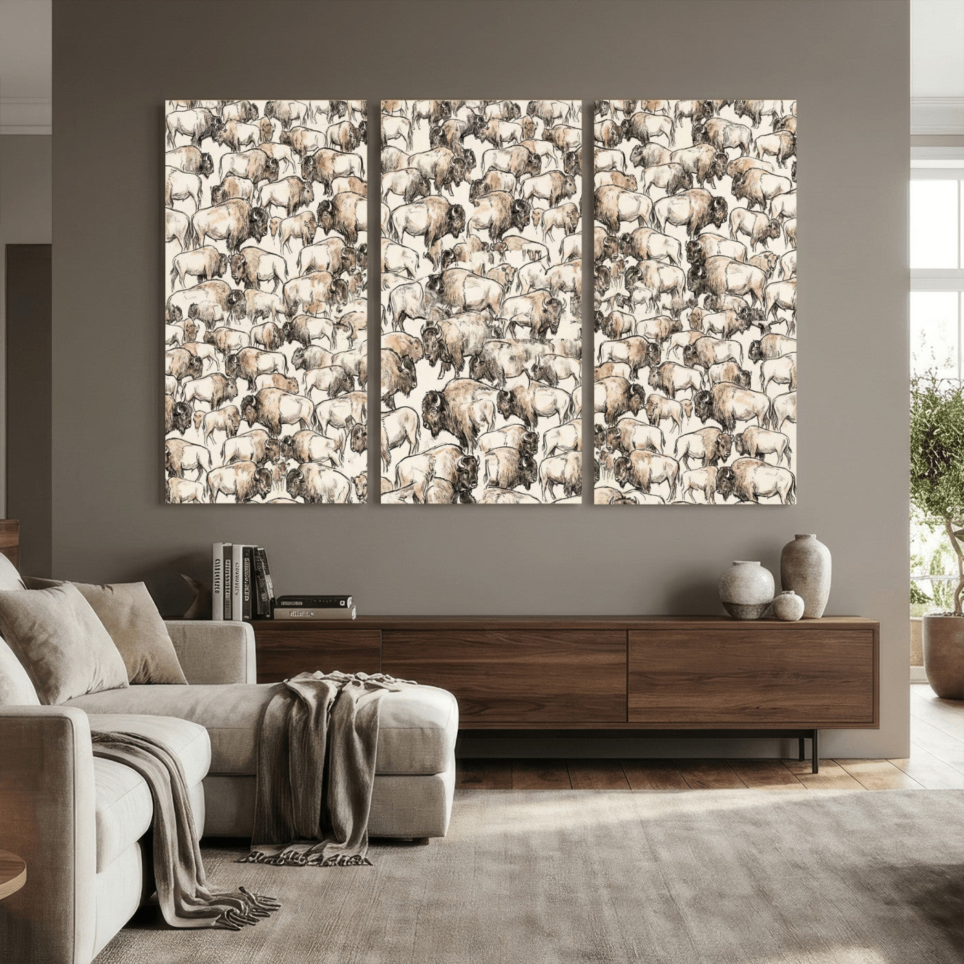 77502929-MGV-CV-36X24 - Farmhouse Animals Wall Art Canvas Print - Abstract Farm Animal Drawing Mid-Century Wall Art for Cabin Decor