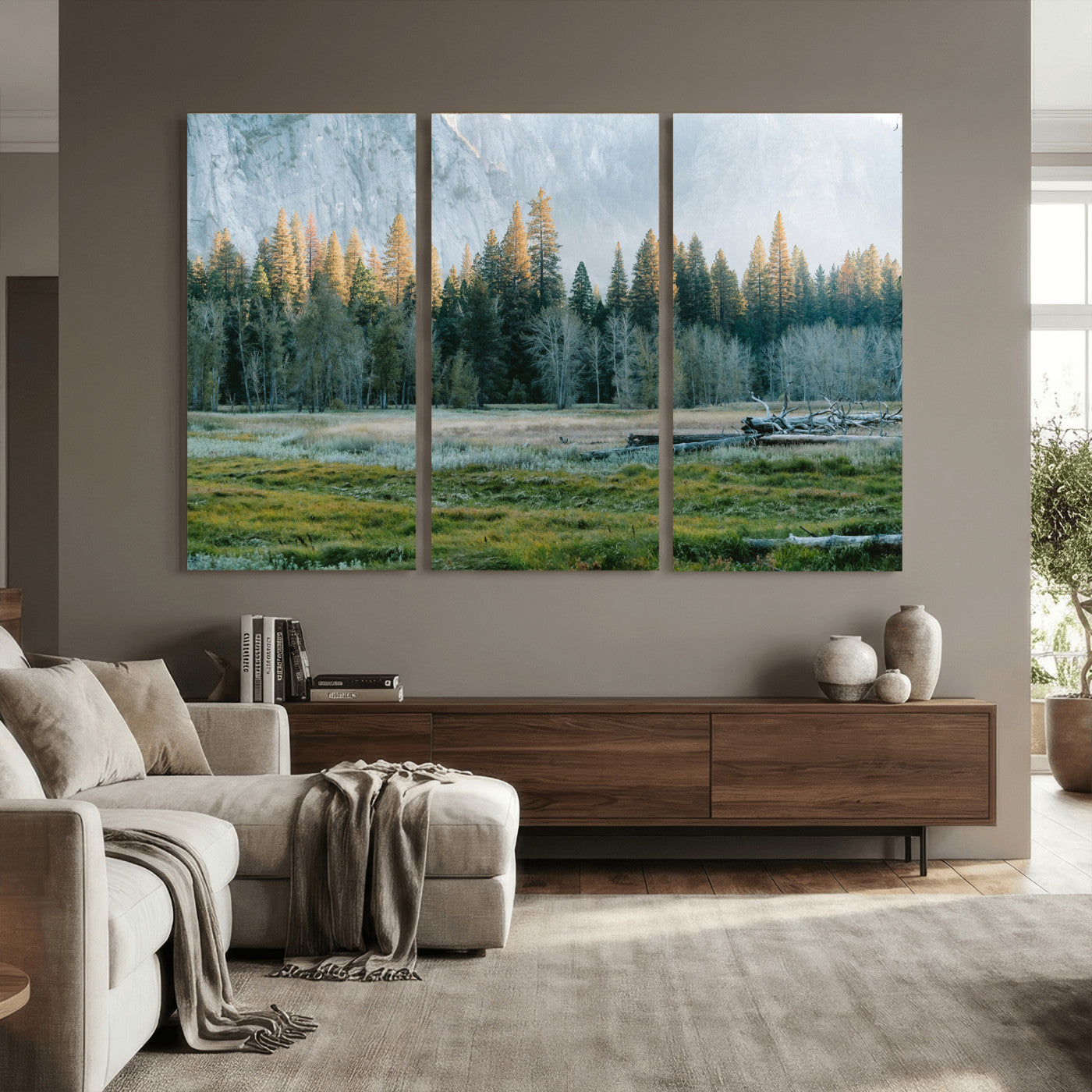 95548744-MGV-CV-36X24 - Forest Meadow Wall Art Canvas Print, Pine Tree Landscape Nature Artwork, Mountain Valley Scenic Photography, Calm Wilderness Wall Decor