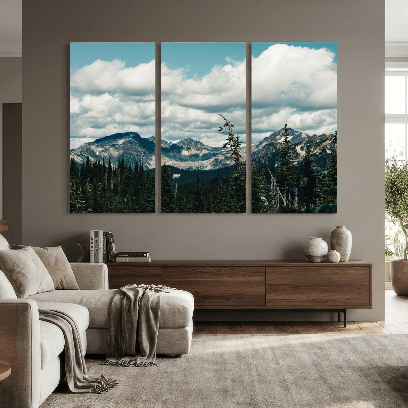 30416773-MGV-CV-36X24 - Mountain Forest Wall Art Canvas Print, Alpine Pine Tree Landscape Photography, Scenic Wilderness Mountain View, Nature Wall Decor