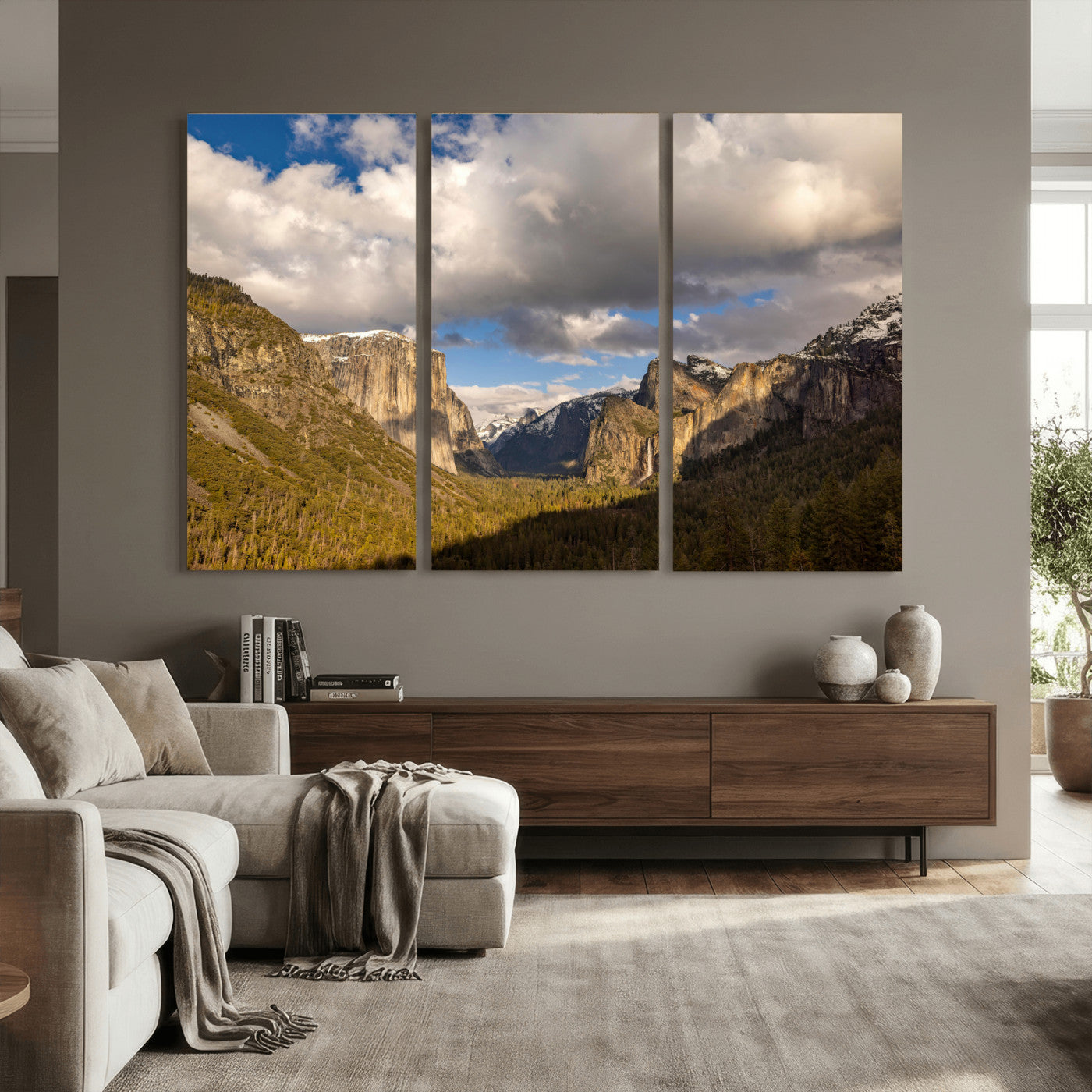 51451302-MGV-CV-36X24 - Yosemite Valley Mountain Landscape Wall Art Canvas Print, Granite Cliff Forest Valley Canvas Print, California National Park Scenic Art Printing