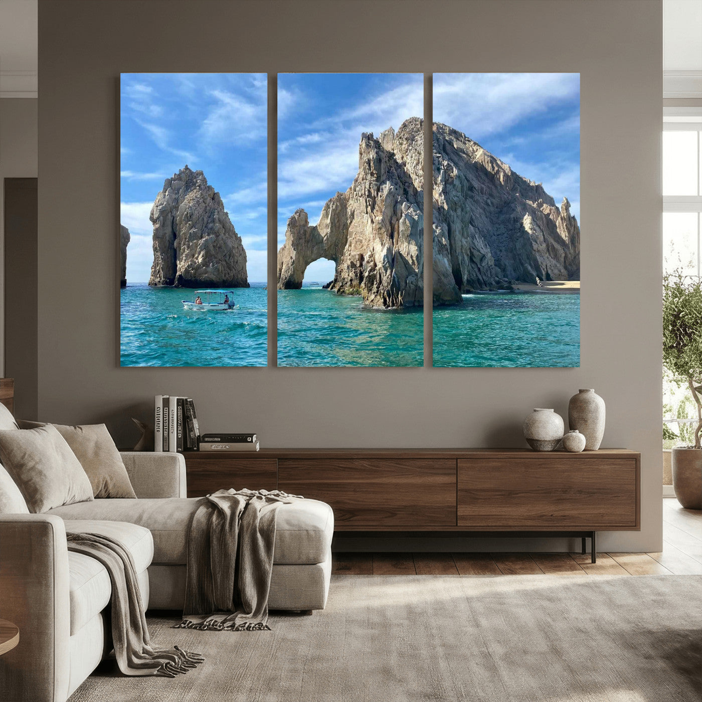 20946478-MGV-CV-36X24 - El Arco Cabo San Lucas Ocean Arch Wall Art Canvas Print, Baja California Rock Arch Seascape Canvas Print, Mexico Coastal Landmark Scenic Art Printing