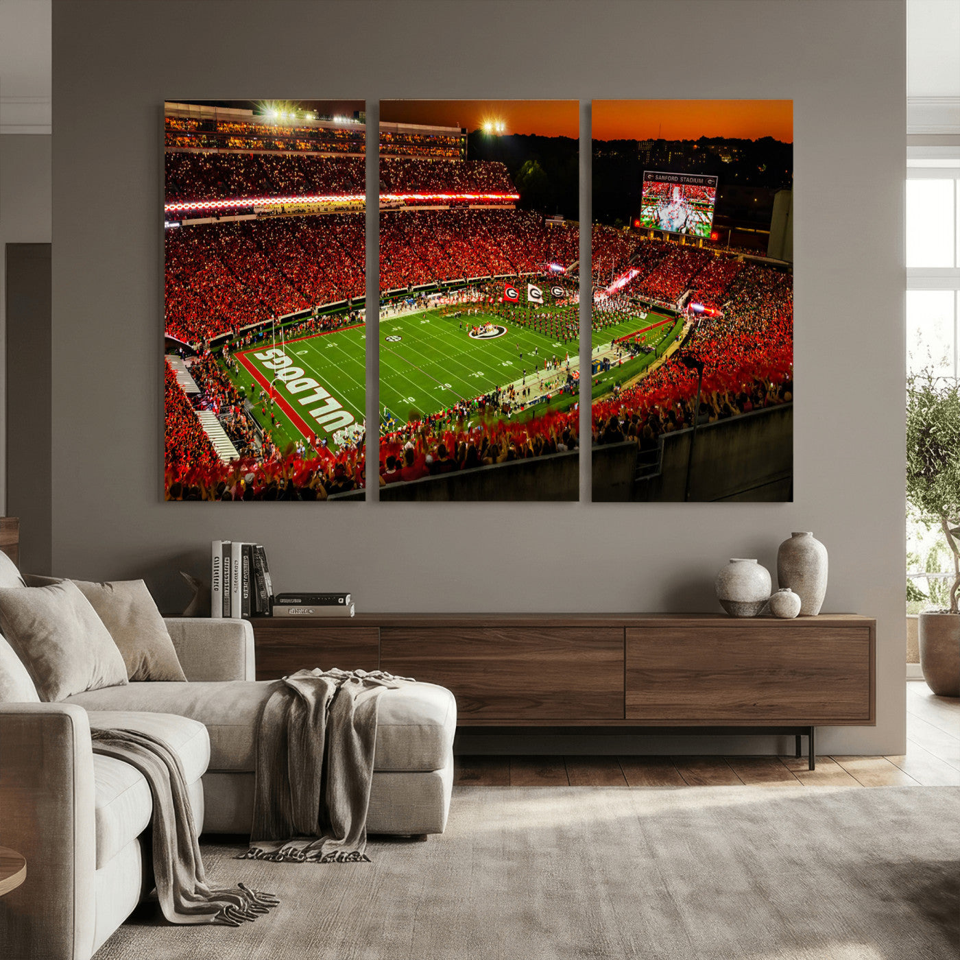 48894104-MGV-CV-36X24 - Georgia Bulldogs Stadium Wall Art Canvas Print, Sanford Stadium Night Game Panorama, College Football Crowd Wall Decor