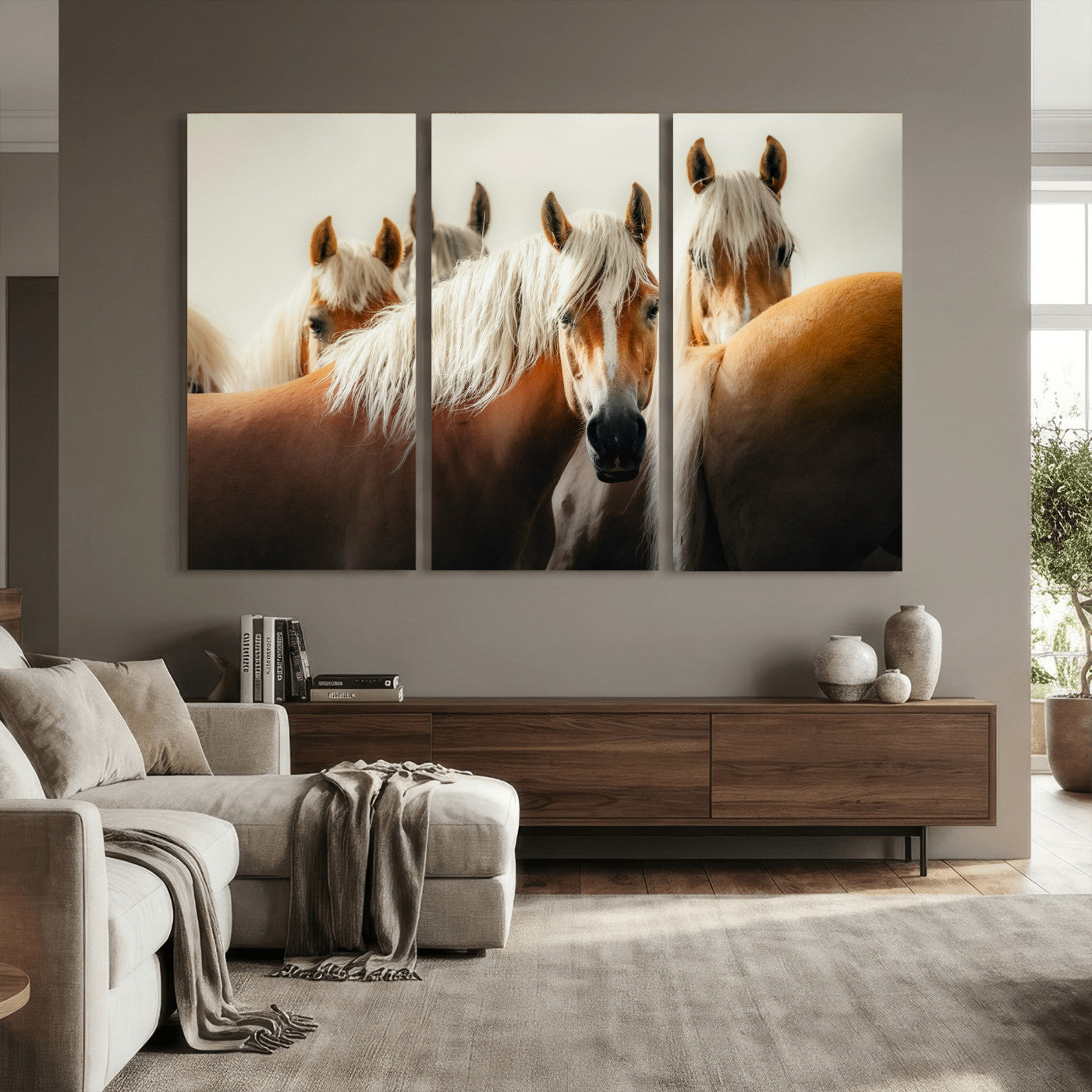 71904941-MGV-CV-36X24 - Wild Horse Herd Wall Art Canvas Print, Natural Horse Portrait Nature Wall Decor for Living Room and Office