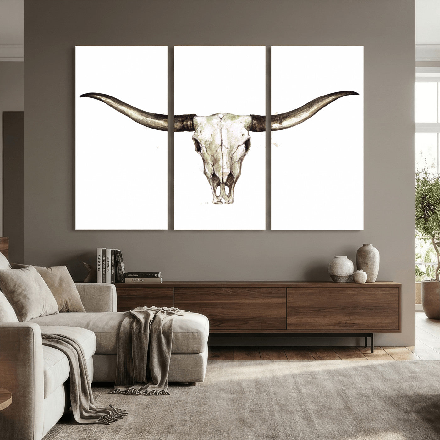 42788678A-MGV-CV-36X24 - Longhorn Skull Wall Art Canvas Print – Rustic Western Artwork Print for Living Room Wall Decor