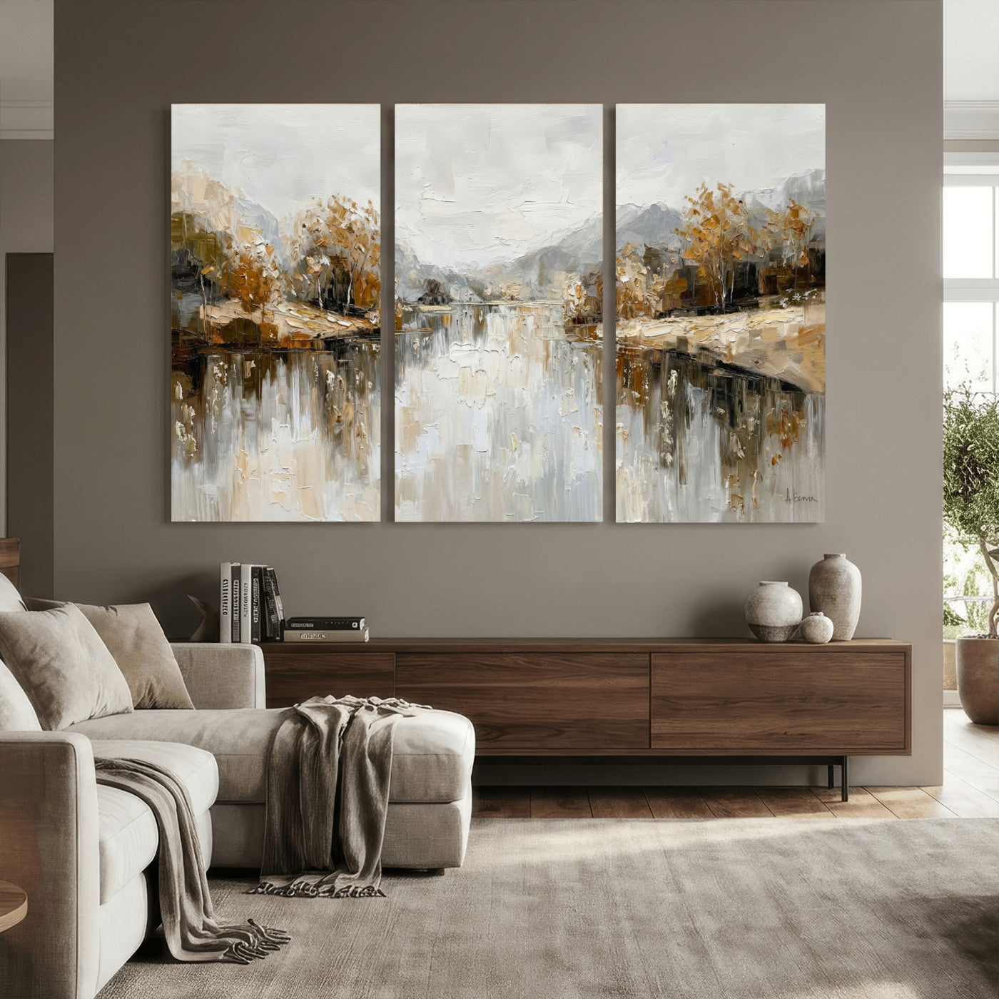 75820239-MGV-CV-36X24 - Abstract Landscape Wall Art Canvas Print, Modern Lake Printing Wall Decor for Contemporary Interiors
