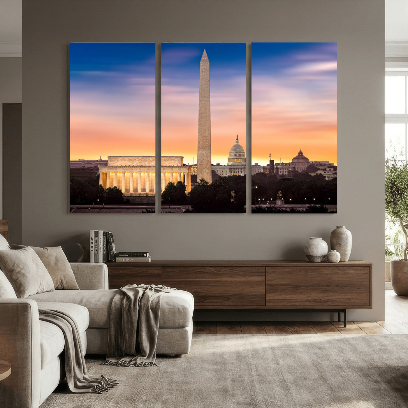 72704063-MGV-CV-36X24 - Washington DC Skyline Wall Art Canvas Print – Lincoln Memorial, Washington Monument & Capitol Artwork Print