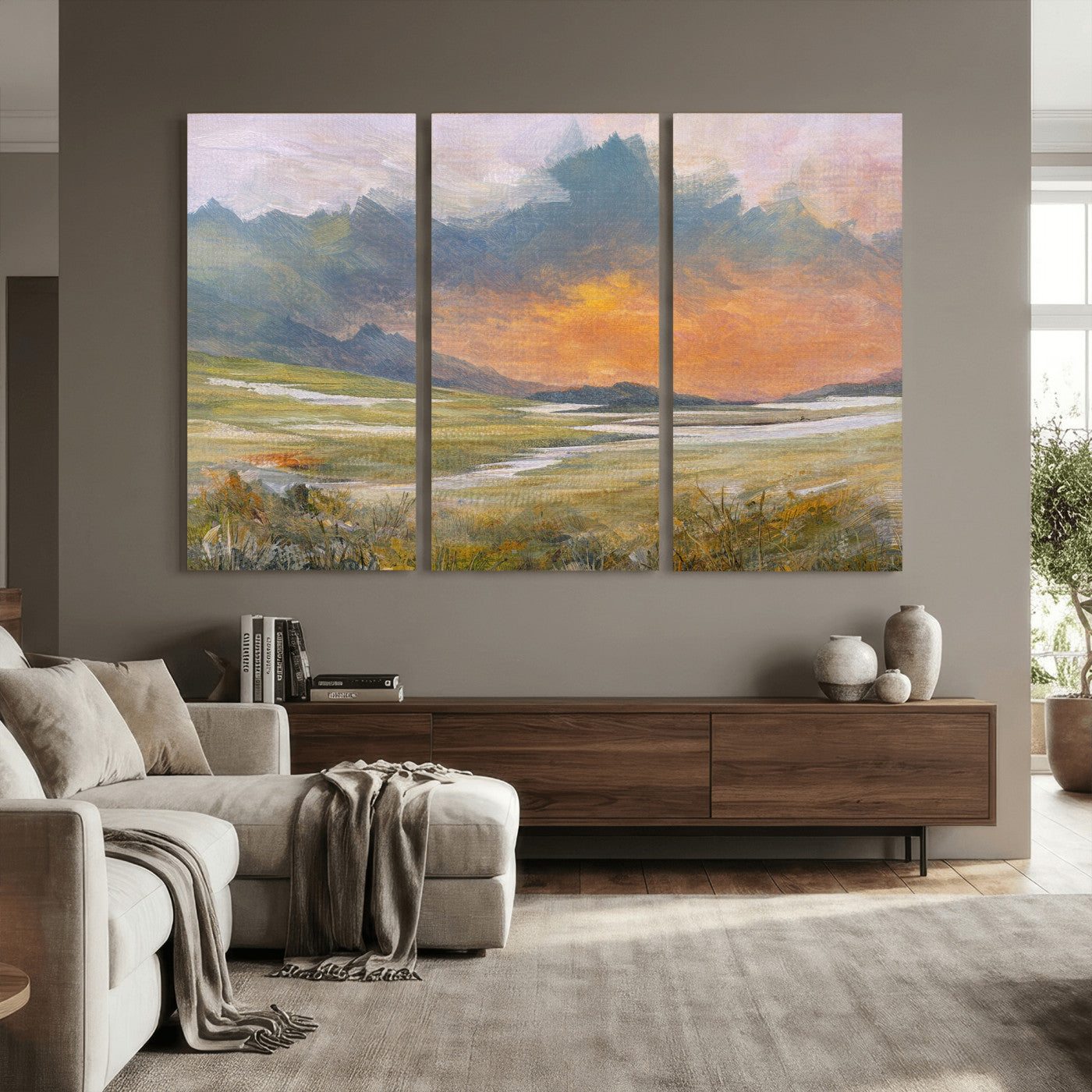 39892091-MGV-CV-36X24 - Mountain Sunset Wall Art Canvas Print Vintage Landscape Panorama Rustic Nature Decor