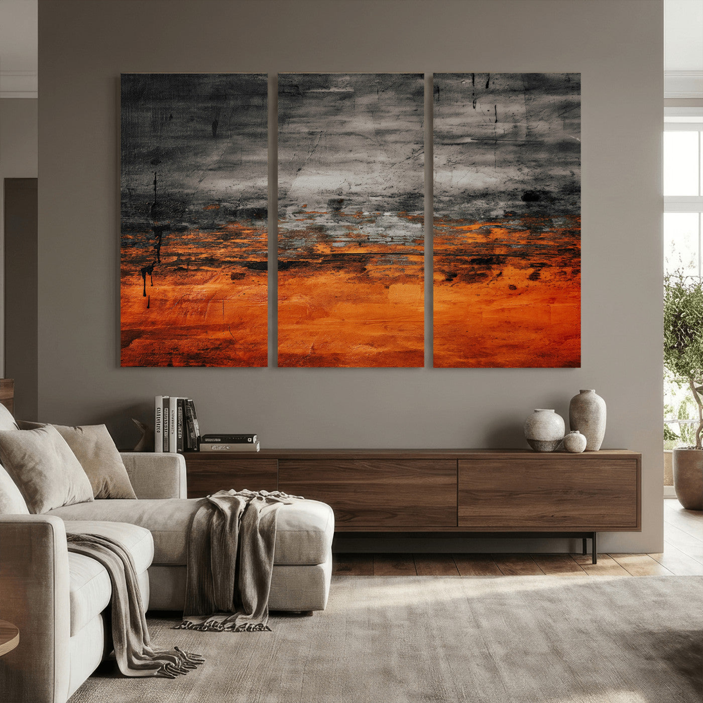 75409282-MGV-CV-36X24 - Black Orange Abstract Wall Art Canvas Print Modern Textured Painting Decor