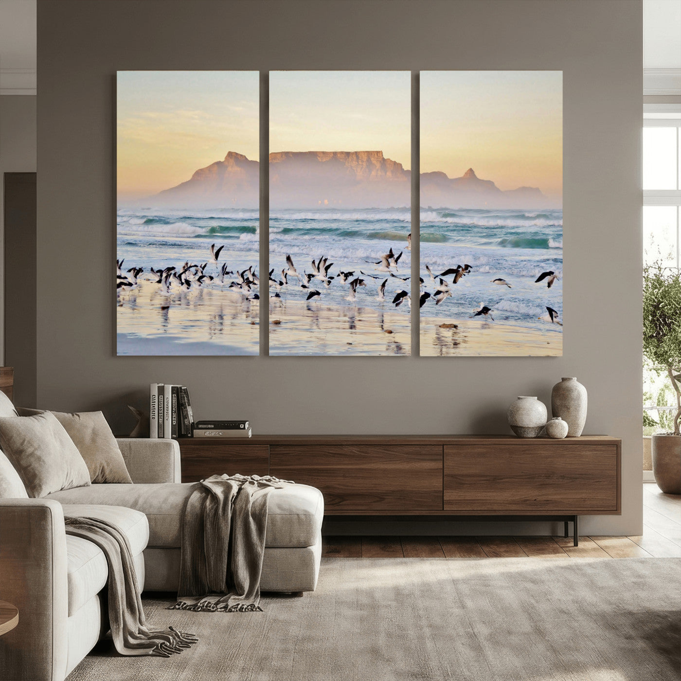 78989362-MGV-CV-36X24 - Seagulls Over Ocean Wall Art Canvas Print – Coastal Beach Landscape Artwork for Living Room Decor