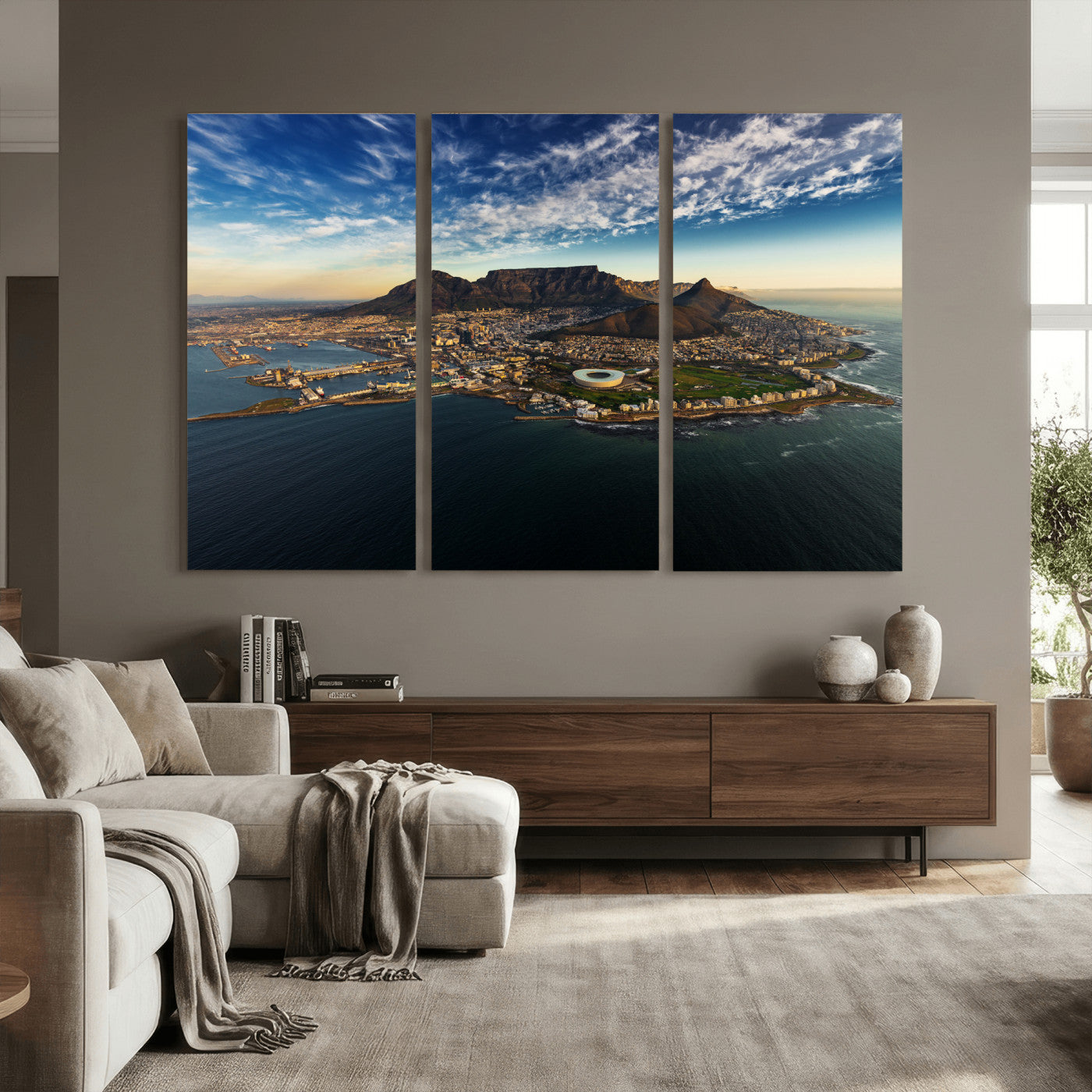 14654591-MGV-CV-36X24 - Cape Town Skyline Wall Art Canvas Print – Table Mountain Coastal Cityscape Artwork for Modern Office Decor