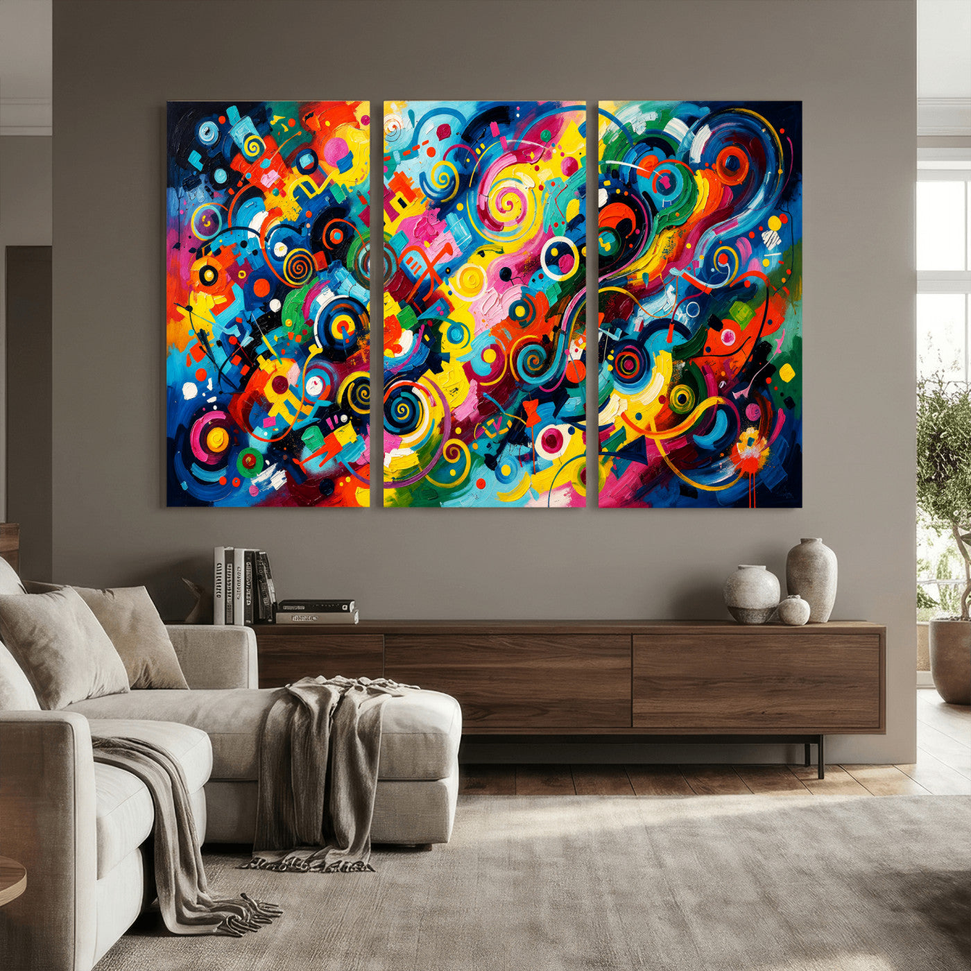 4712069R1-MGV-CV-36X24 - Geometric Abstract Wall Art Canvas Print, Bold Color Abstract Expressionist Painting Print, Modern Geometric Abstract Canvas Art