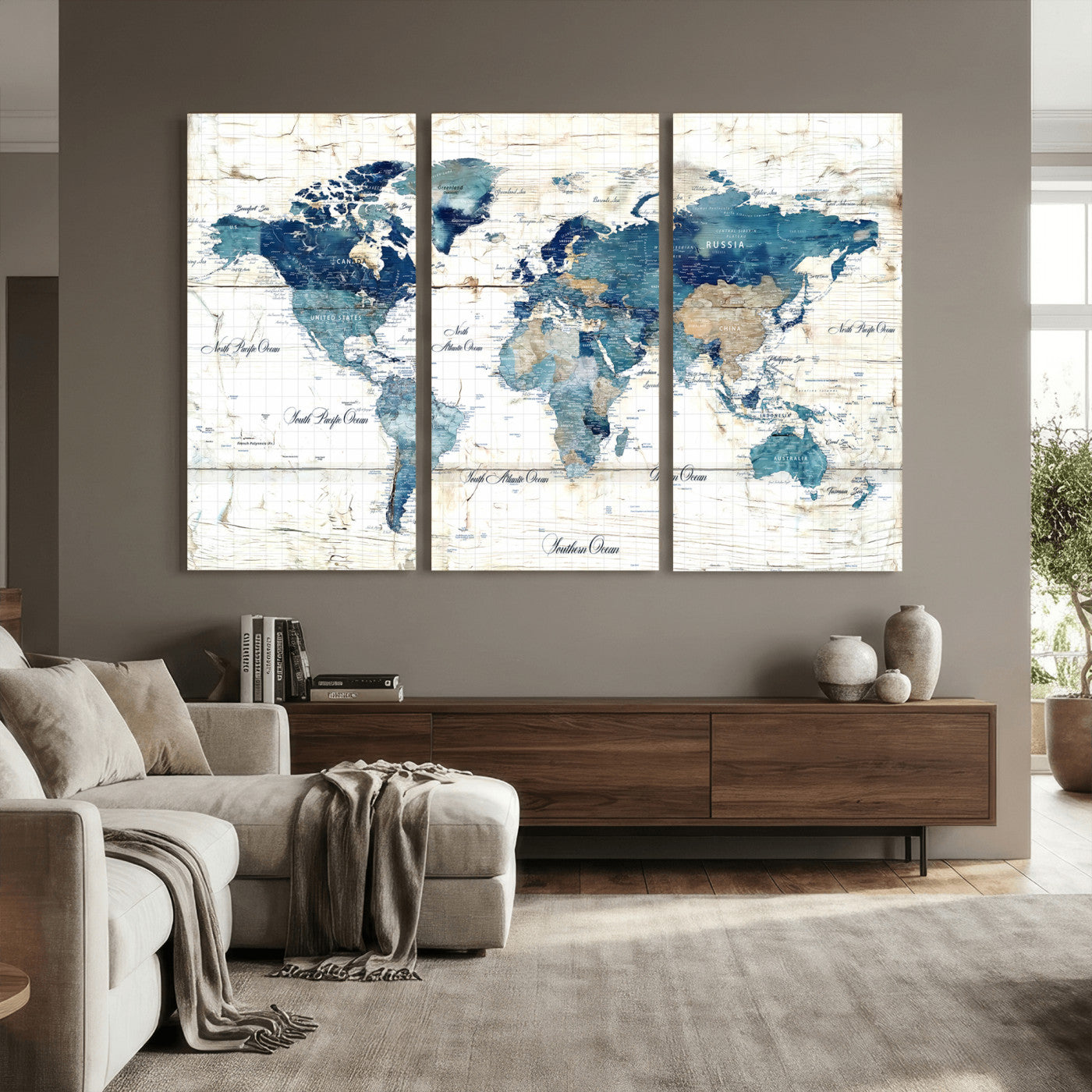 86799232-MGV-CV-36X24 - Watercolor World Map Canvas Wall Art Print – Abstract Colorful Travel Wall Decor
