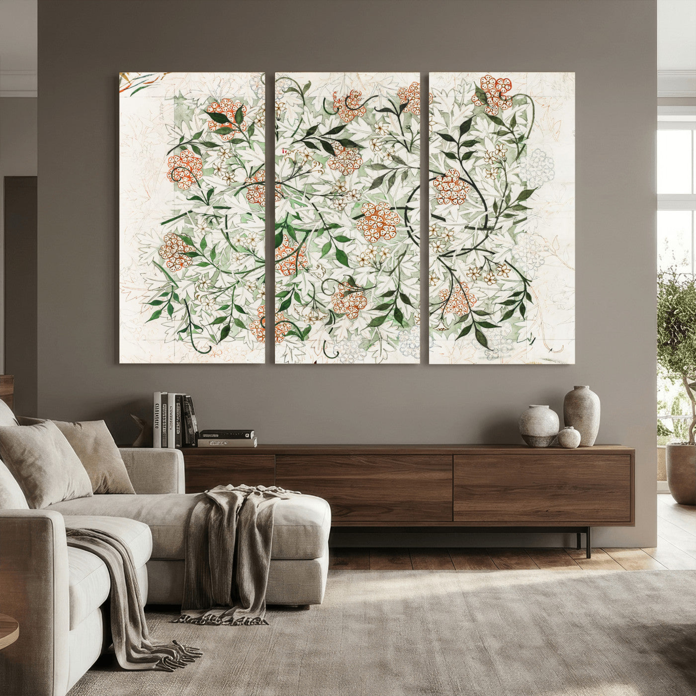 17622011W-MGV-CV-36X24 - William Morris Jasmine Flower Wall Art Canvas Print, Botanical Floral Canvas Print, Vintage Cottagecore Wall Decor, Framed Nature Artwork Ready to Hang