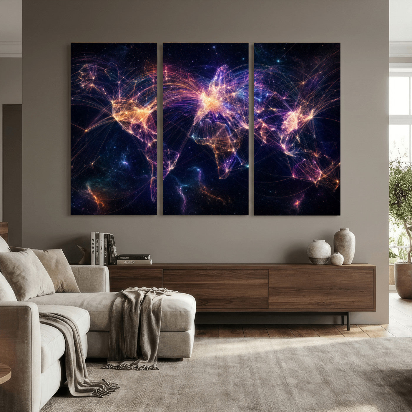 75155491-MGV-CV-36X24 - Global Flight Routes Map Canvas Wall Art, Worldwide Aviation Network Print, International Air Travel Wall Decor