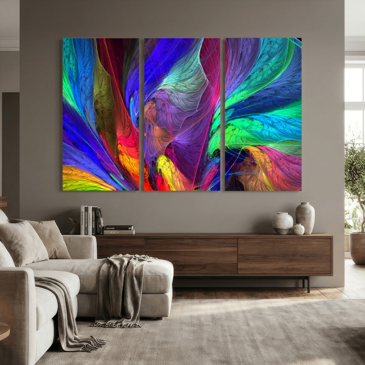 376925791-MGV-CV-36X24 - Colorful Abstract Canvas Wall Art, Rainbow Swirl Fractal Print, Bold Multicolor Living Room Decor, Vibrant Energy Art, Large Abstract Wall Art