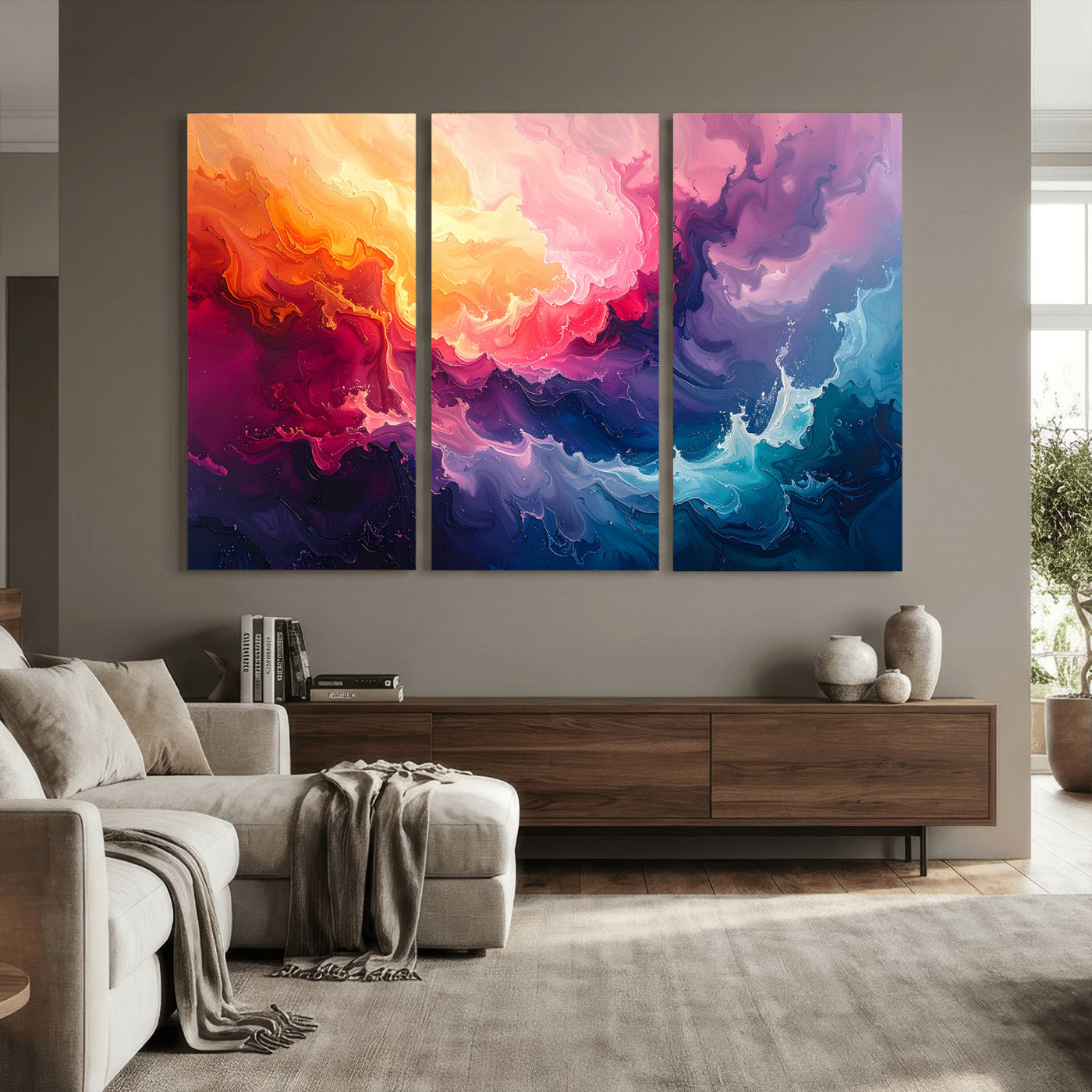 16157633-MGV-CV-36X24 - Large Colorful Abstract Canvas Wall Art Print, Vibrant Popup Color Art Print