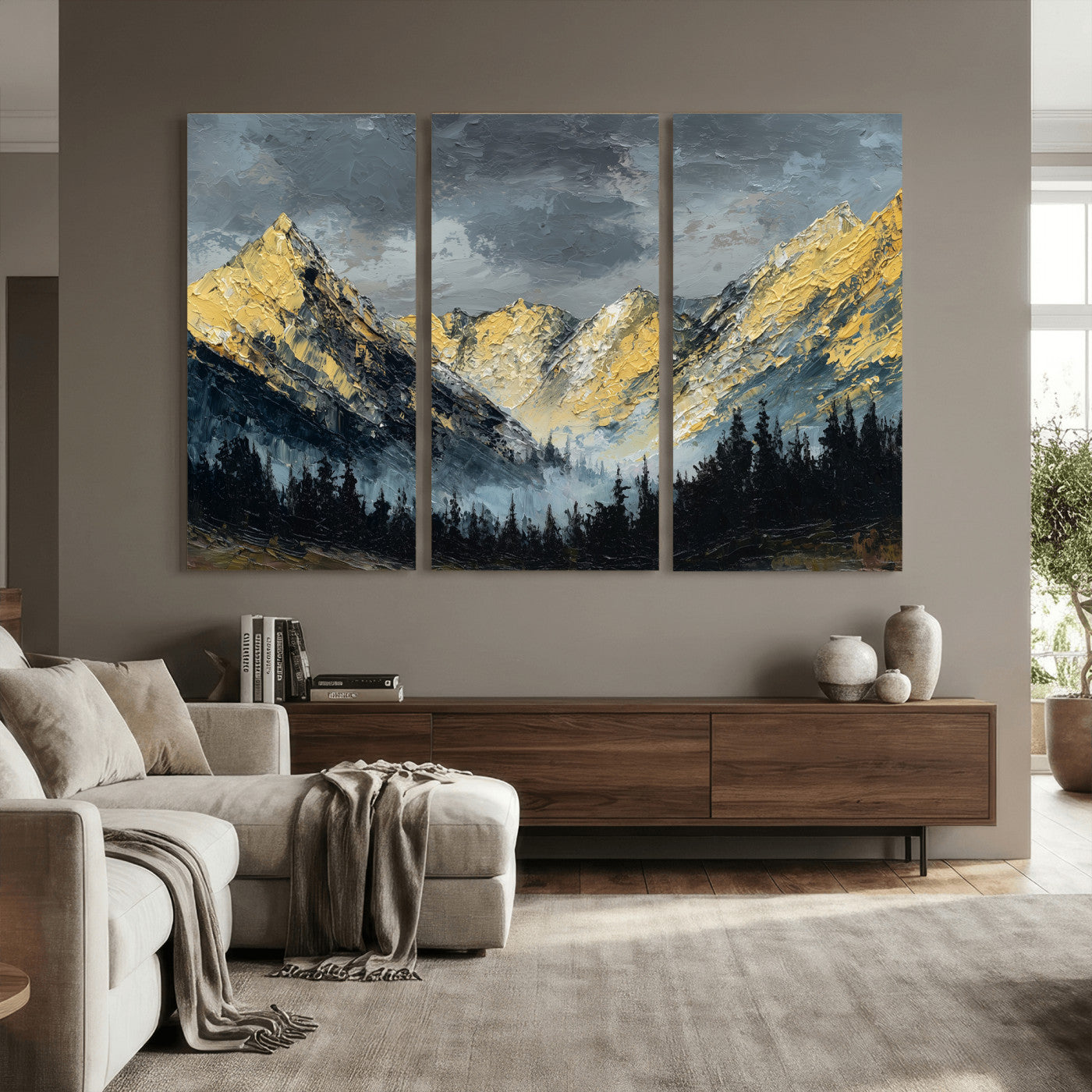 86912101-MGV-CV-48X32-3P - Abstract Mountain Wall Art Canvas Print Modern Landscape Painting Print