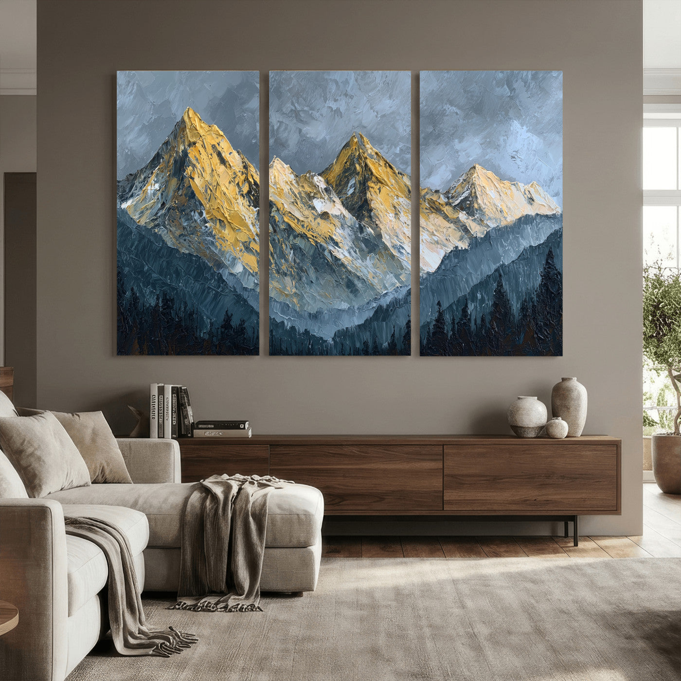 50821961-MGV-CV-48X32-3P - Abstract Mountain Wall Art Canvas Print Modern Landscape Painting Print