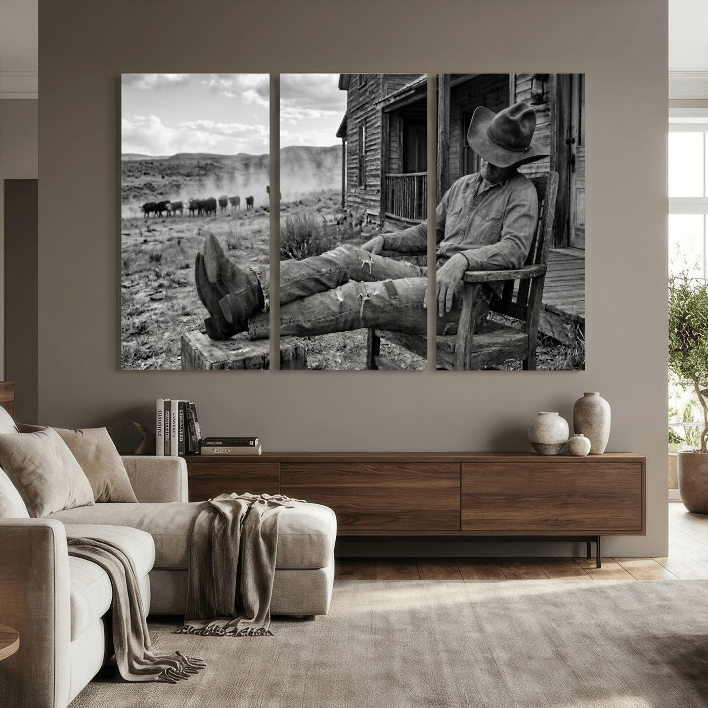 94461975S-MGV-CV-36X24 - Vintage Sleeping Cowboy Wall Art Canvas Print, Western Home Decor