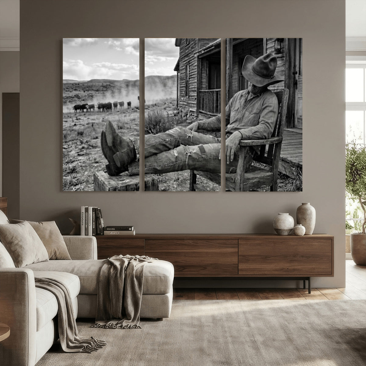 94461975S-MGV-CV-36X24 - Vintage Sleeping Cowboy Wall Art Canvas Print, Western Home Decor