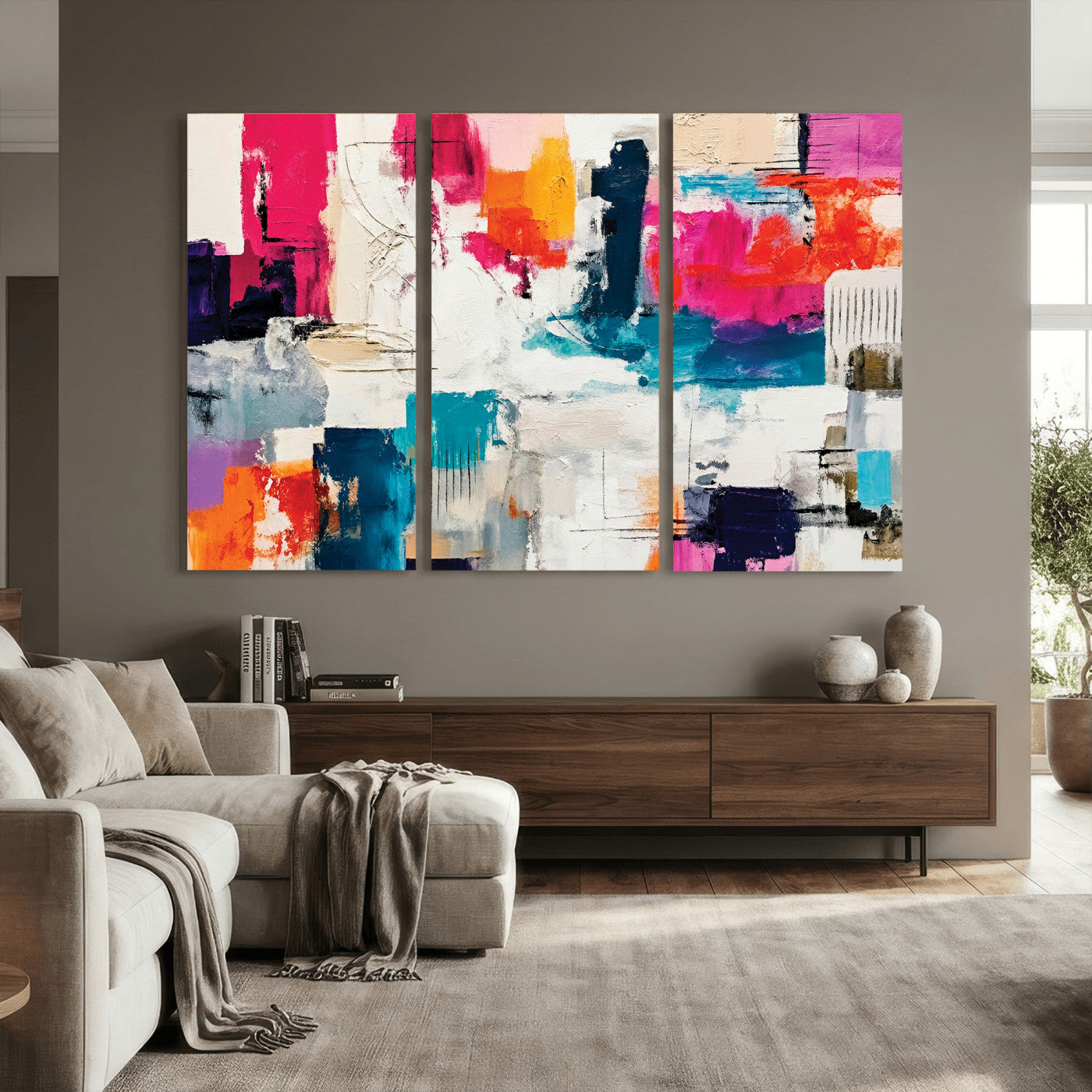 57864023-MGV-CV-36X24 - Blue Teal Abstract Canvas Wall Art | Modern Textured Painting Print, Navy Orange White Contemporary Art, Neutral Living Room Decor, Office Art