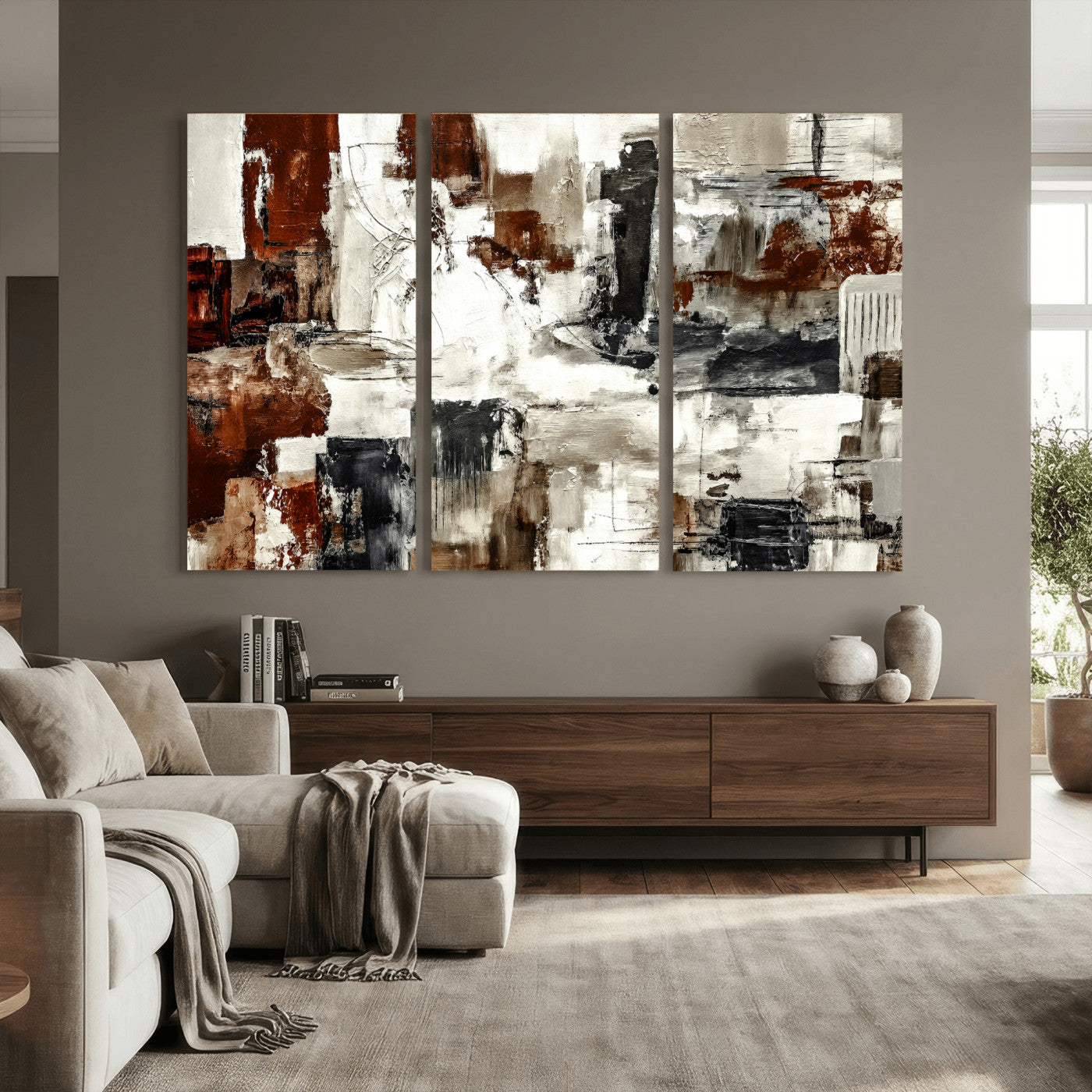 53022468-MGV-CV-36X24 - Blue Teal Abstract Canvas Wall Art, Modern Textured Painting Print, Navy Orange White Contemporary Art, Neutral Living Room Decor, Office Art