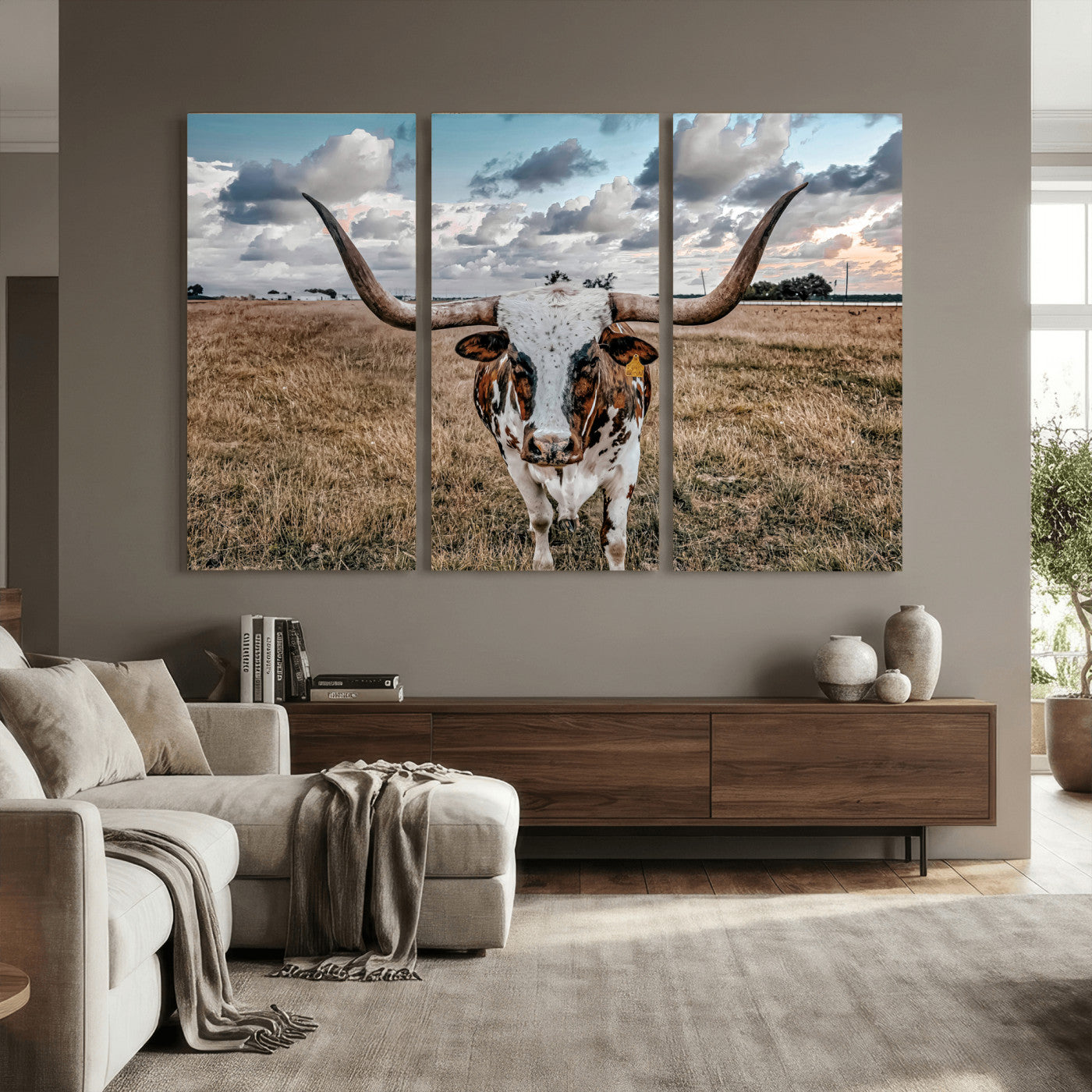 17464823-MGV-CV-36X24 - Texas Longhorn Canvas Wall Art Print - Western Cow Photography, Rustic Ranch Decor, Farmhouse Wall Art, Ready to Hang