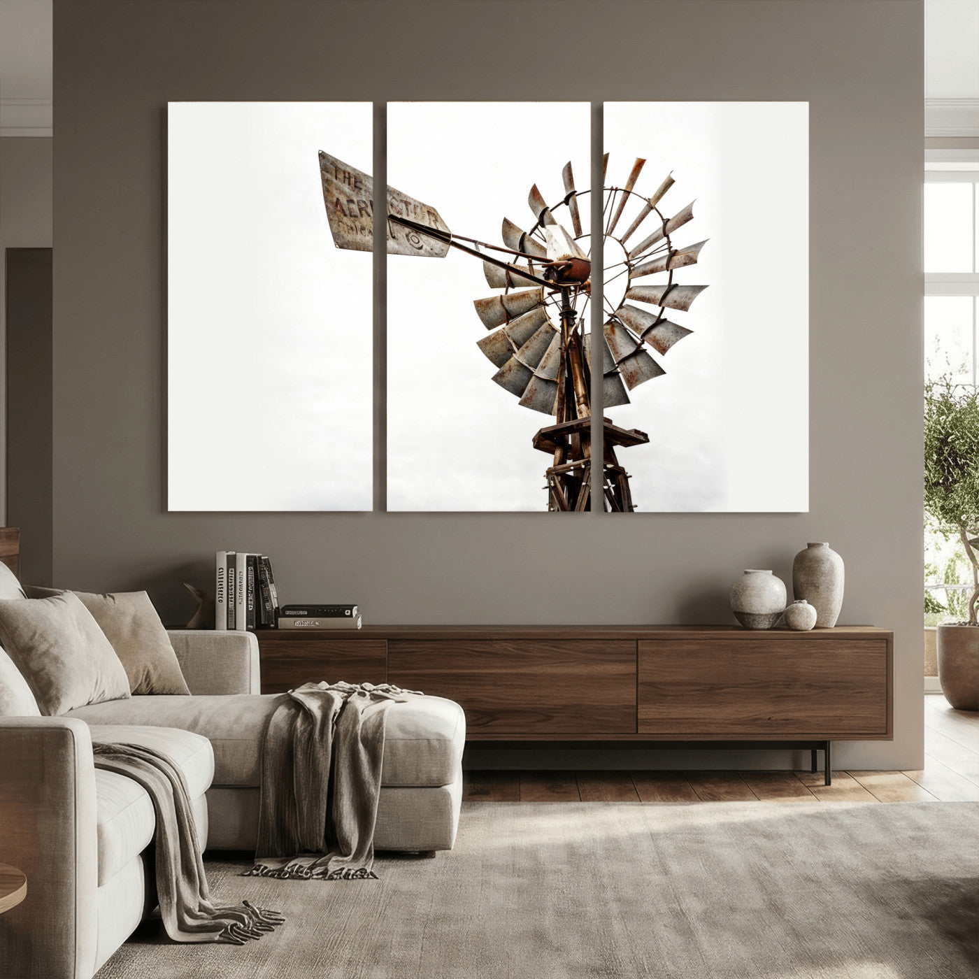 99806928-MGV-CV-36X24 - Rustic Farmhouse Windmill Canvas Wall Art Vintage Western Farmhouse Print