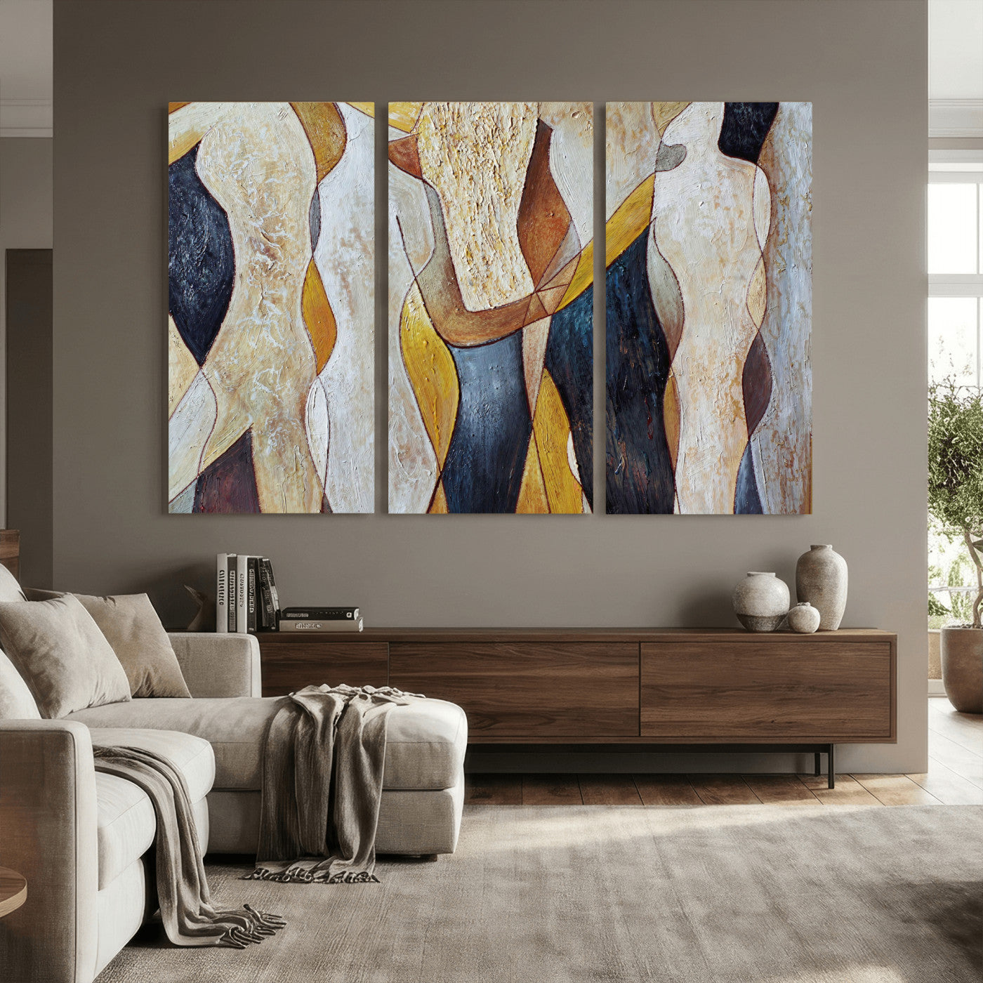 96079939-MGV-CV-36X24 - Mid Century Modern Figurative Canvas Wall Art Abstract Cubist Painting Print