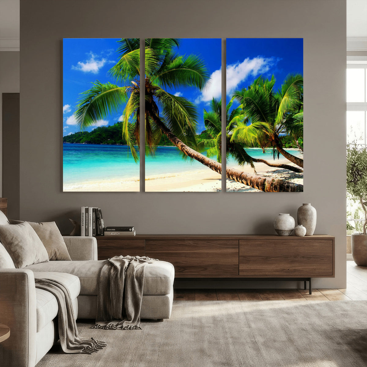 67049818-MGV-CV-36X24 - Tropical Island Coconut Palm Trees Wall Art Canvas Print - Turquoise Beach Print for Lake Home Decor