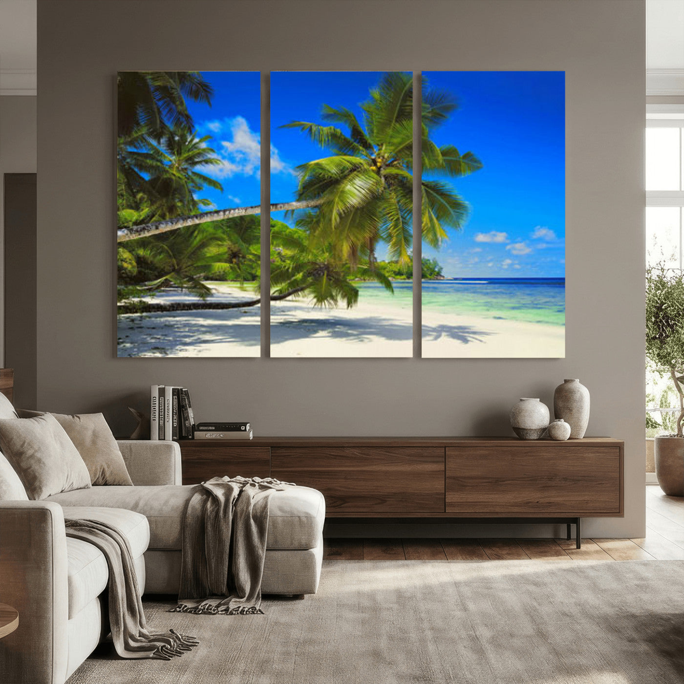 20475280-MGV-CV-36X24 - Tropical Island Coconut Palm Trees Wall Art Canvas Print - Turquoise Beach Print for Nautical Home Decor