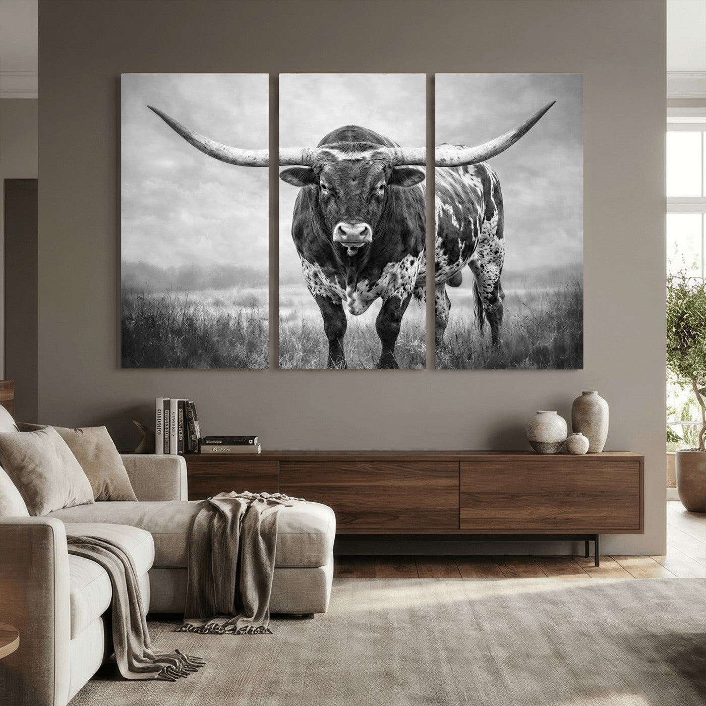 11121585-MGV-CV-36X24 - Texas Bull Wall Art Canvas Print for Farmhouse Restaurant Wall Decor