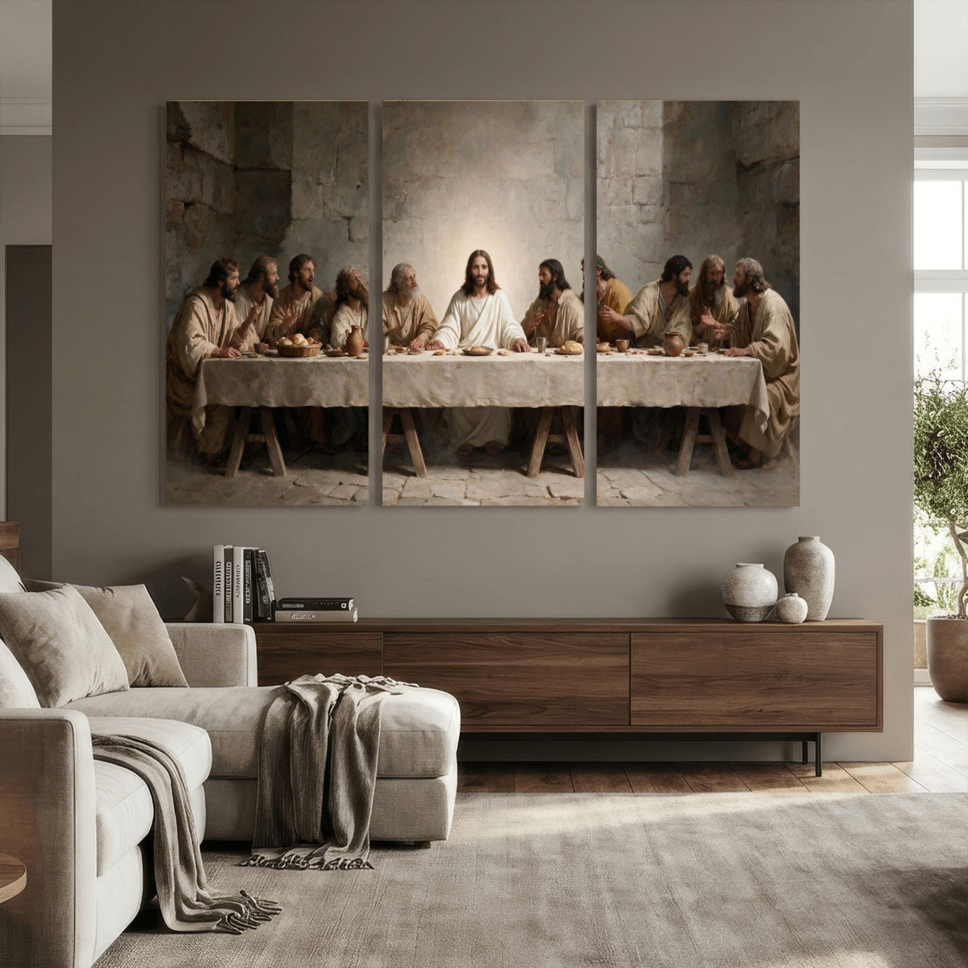 69633087-MGV-CV-36X24 - The Last Supper of Jesus Christ Wall Art Canvas Print - Classical Christian Faith Home Decor
