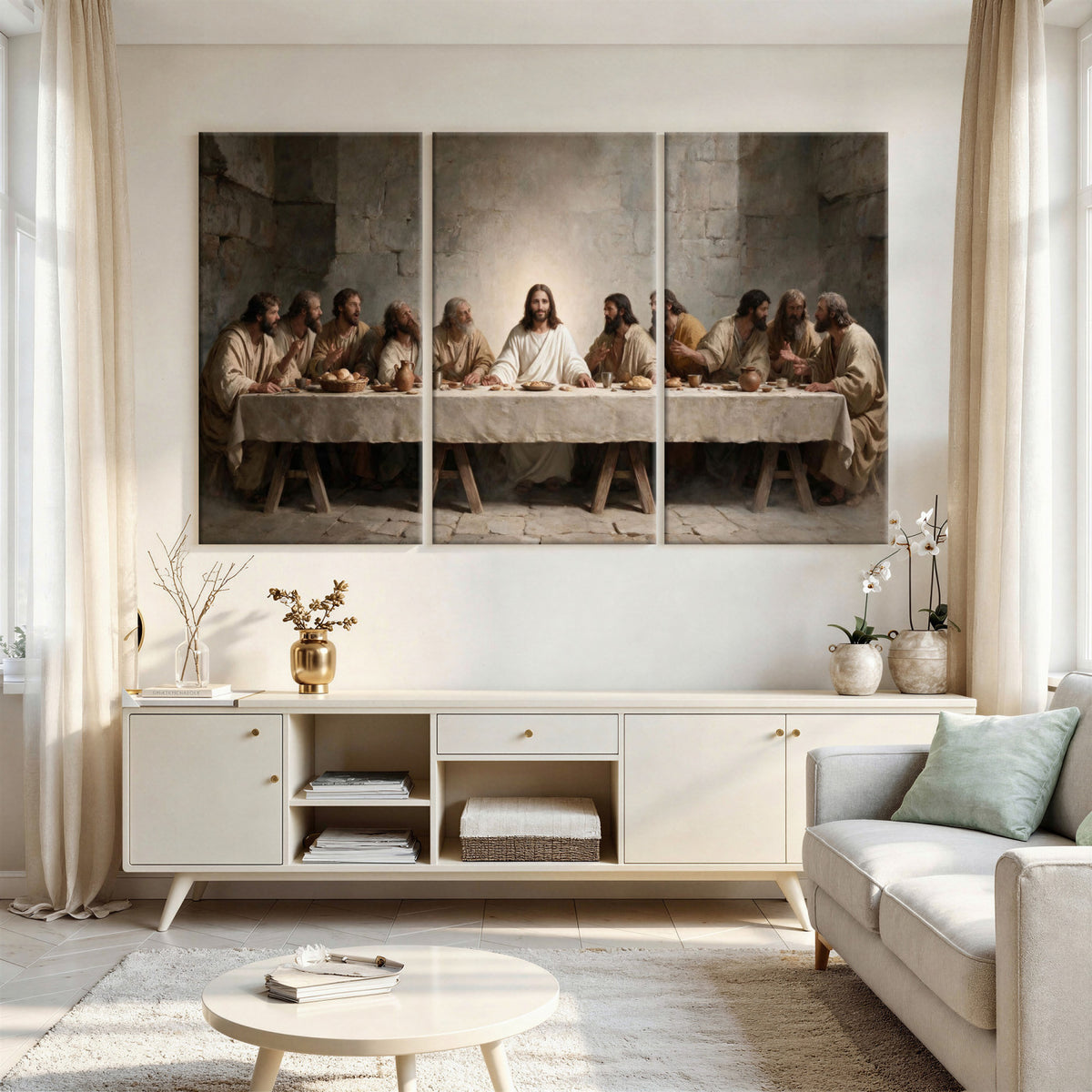 69633087-MGV-CV-36X24 - The Last Supper of Jesus Christ Wall Art Canvas Print - Classical Christian Faith Home Decor
