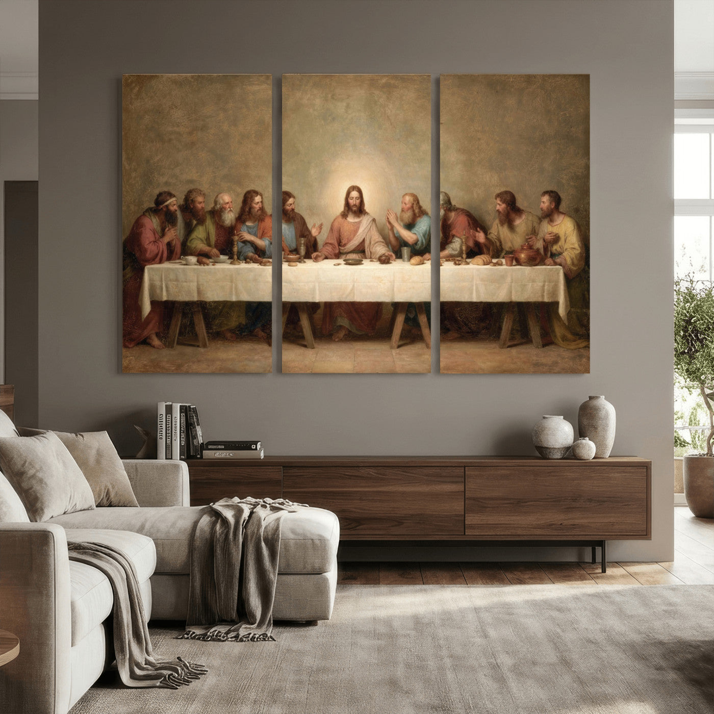 50761248-MGV-CV-36X24 - The Last Supper of Jesus Christ Wall Art Canvas Print - Classical Christian Faith Home Decor