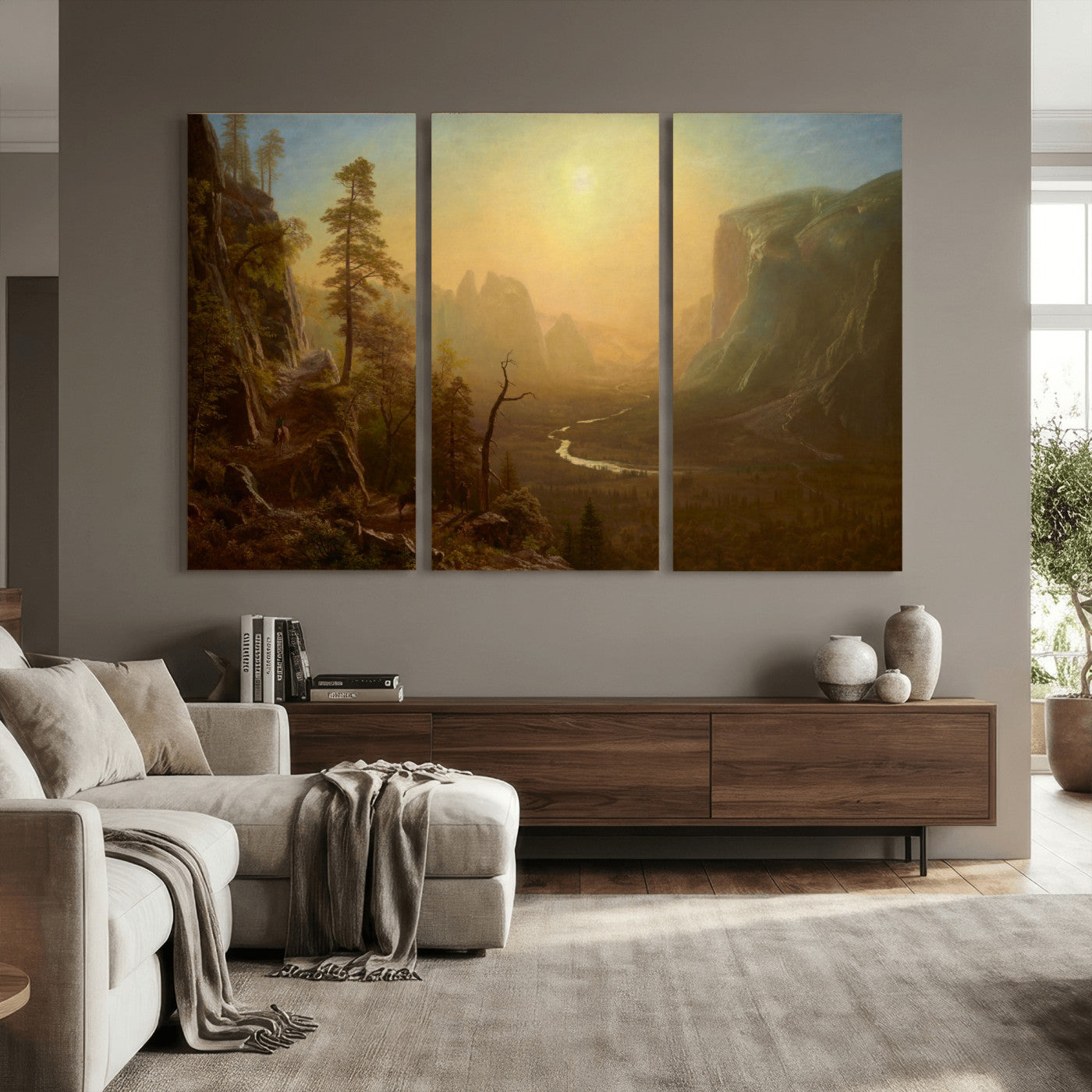 32350988-MGV-CV-36X24 - Albert Bierstadt Among the Sierra Nevada California Yosemite Wall Art Canvas Print, Classic Fine Art Painting Print