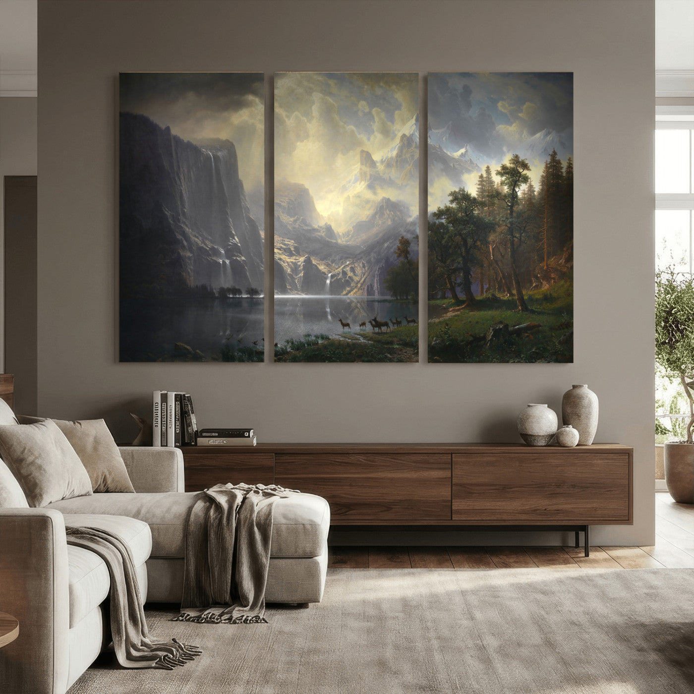 88679214-MGV-CV-36X24 - Albert Bierstadt Among the Sierra Nevada California Yosemite Wall Art Canvas Print, Classic Fine Art Painting Print
