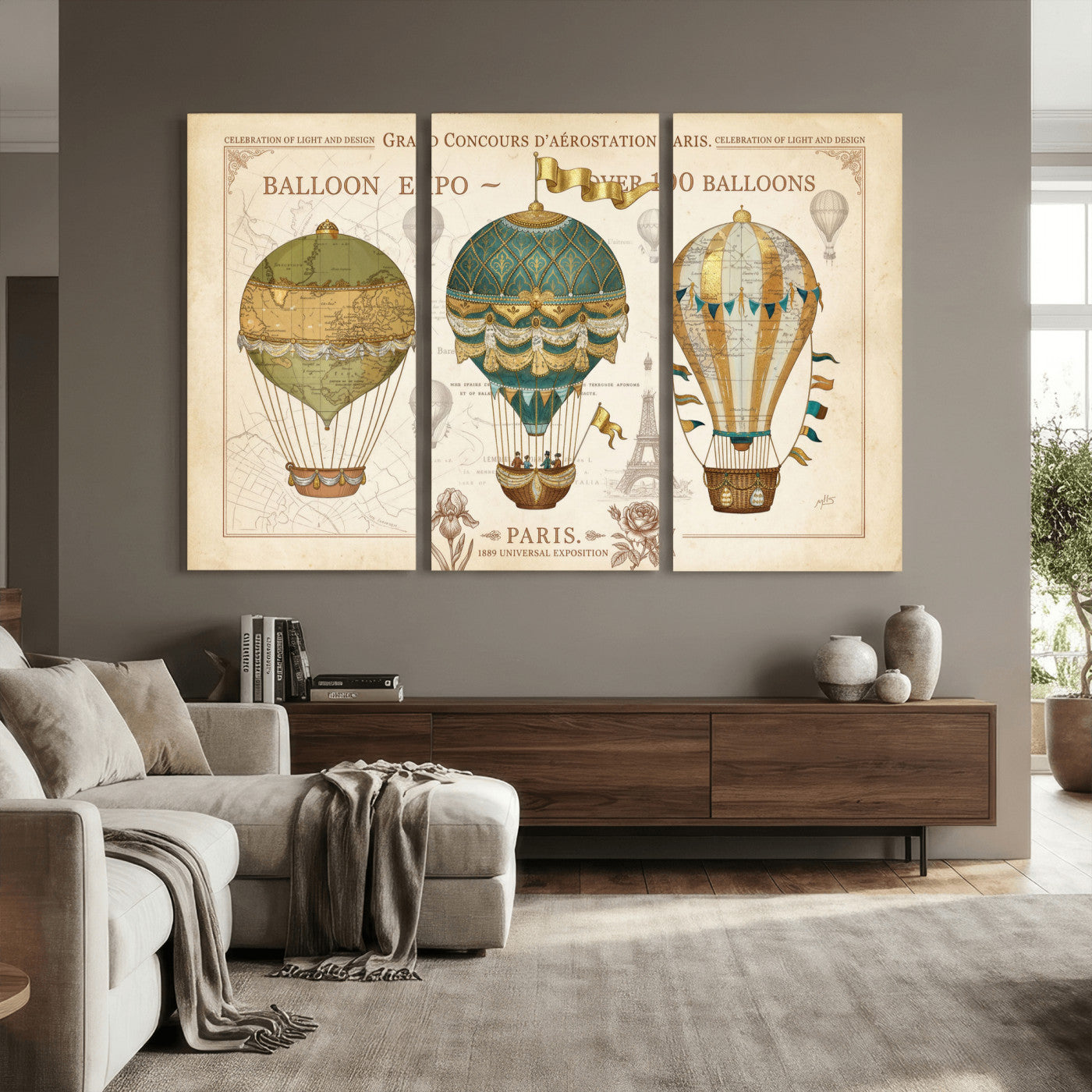 31530449-MGV-CV-36X24 - Kimberly Allen Paris Balloon Expo Wall Art Canvas Print, Vintage 1889 French Hot Air Balloon Poster