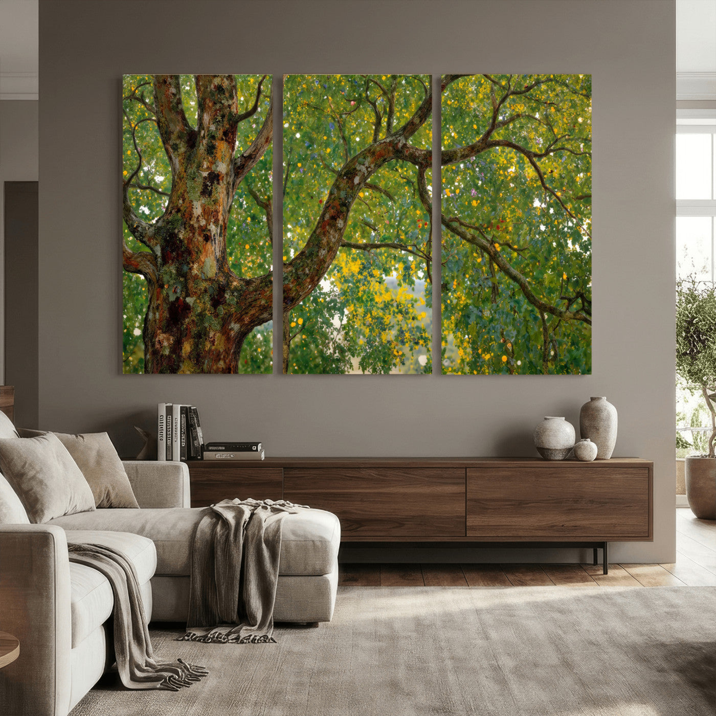 23663535-MGV-CV-36X24 - Vintage Summer Forest Green Tree Wall Art Canvas Print, Lush Leaves Impressionist Painting Print