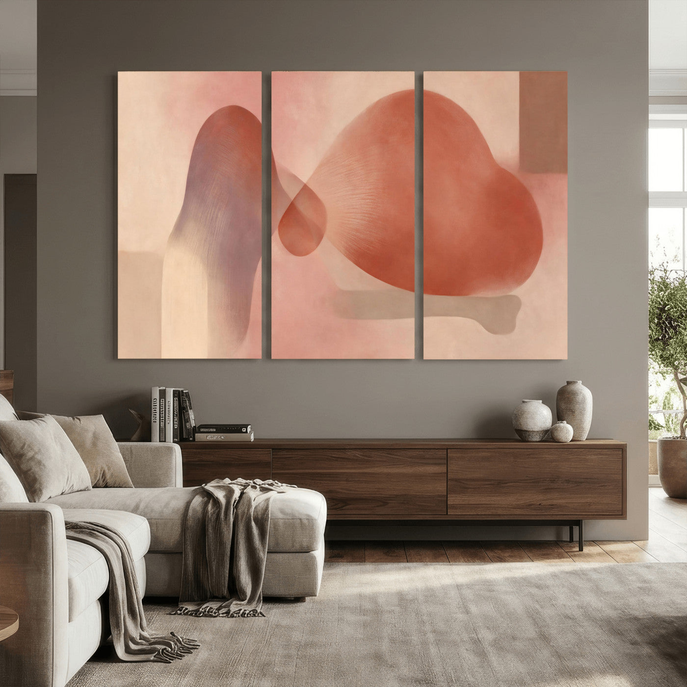 85110643-MGV-CV-36X24 - Vinna Begin Calin Biomorphic Abstract Wall Art Canvas Print, Terracotta Pink Organic Shapes Art Painting Print
