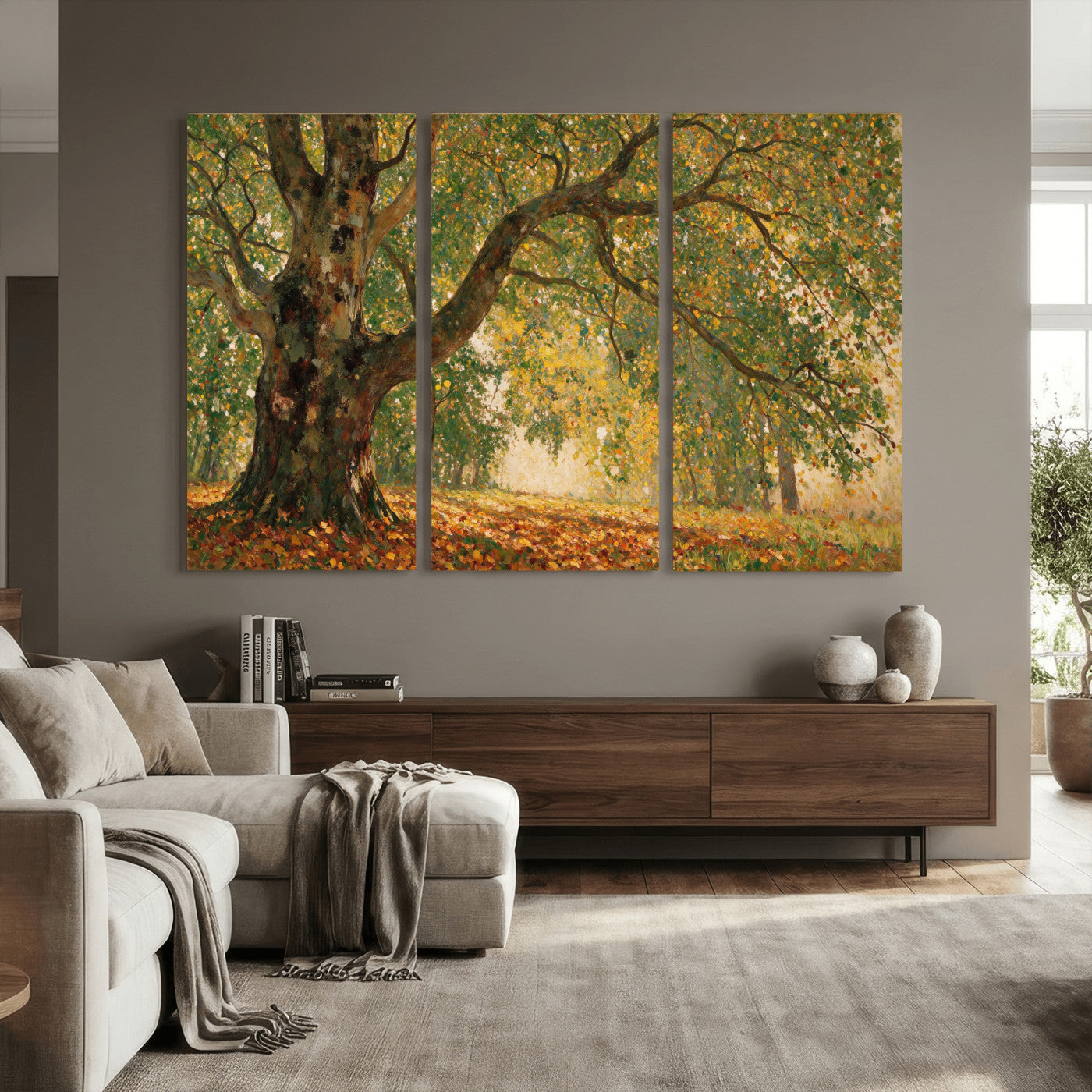 52555601-MGV-CV-36X24 - Claude Monet Style The Bodmer Oak Fontainebleau Forest Wall Art Canvas Print, Autumn Landscape Painting Print