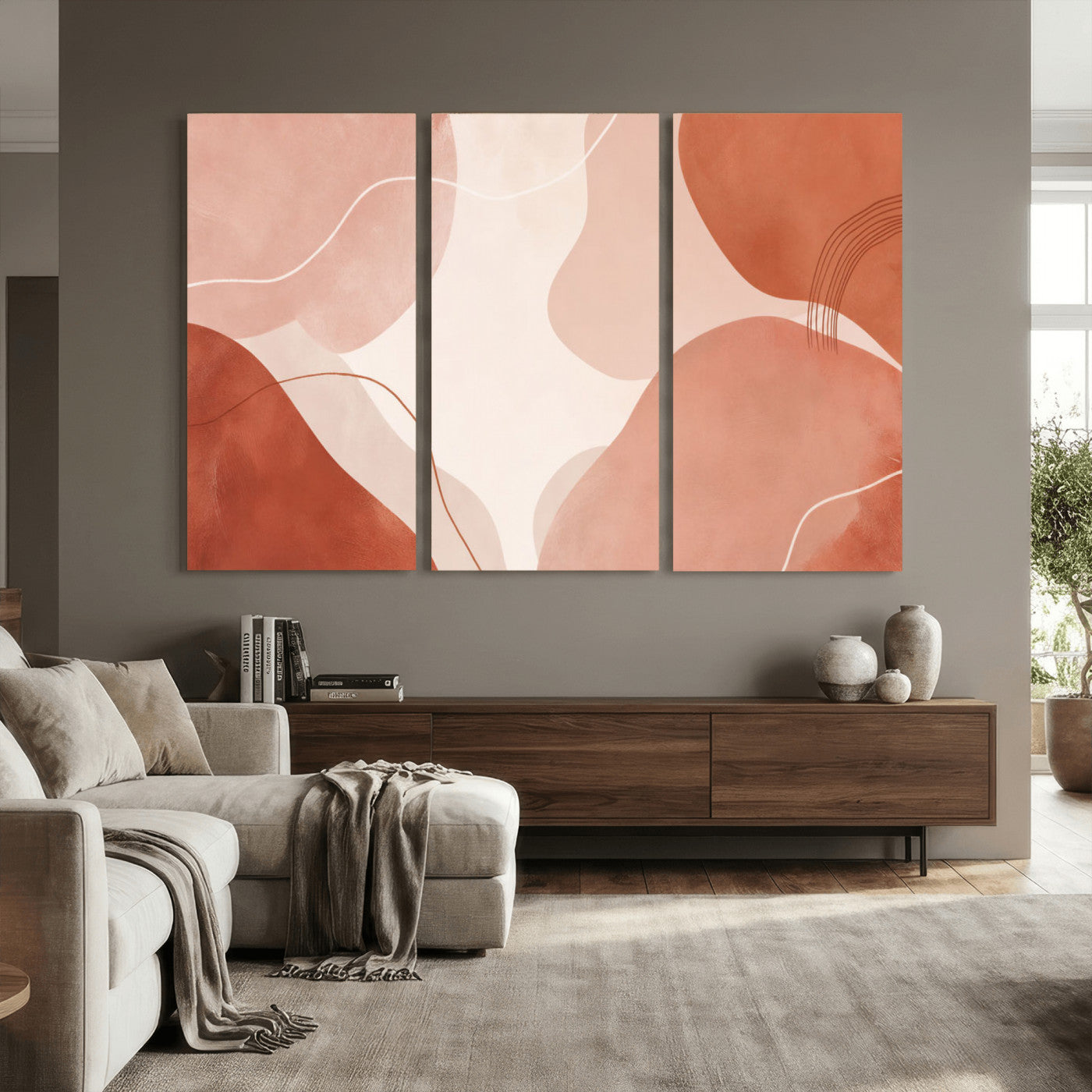 17685421-MGV-CV-36X24 - Abstract Boho Terracotta Wall Art Canvas Print, Mid Century Minimalist Painting Print