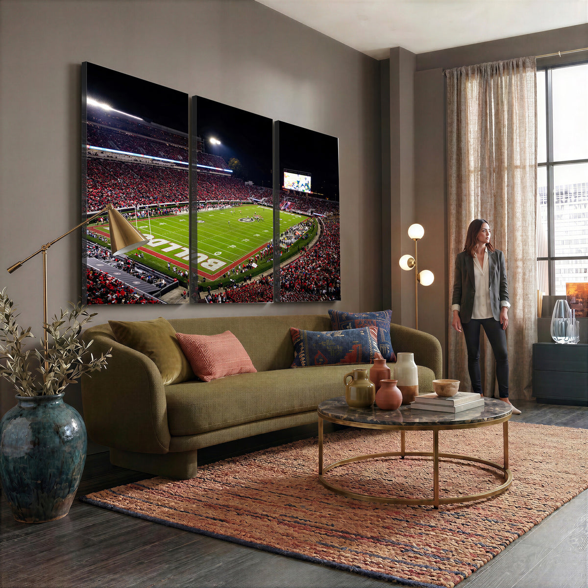 12753057-MGV-TP-30X20 - Sanford Stadium Night Game Canvas Wall Art - Georgia Bulldogs Football Stadium Print
