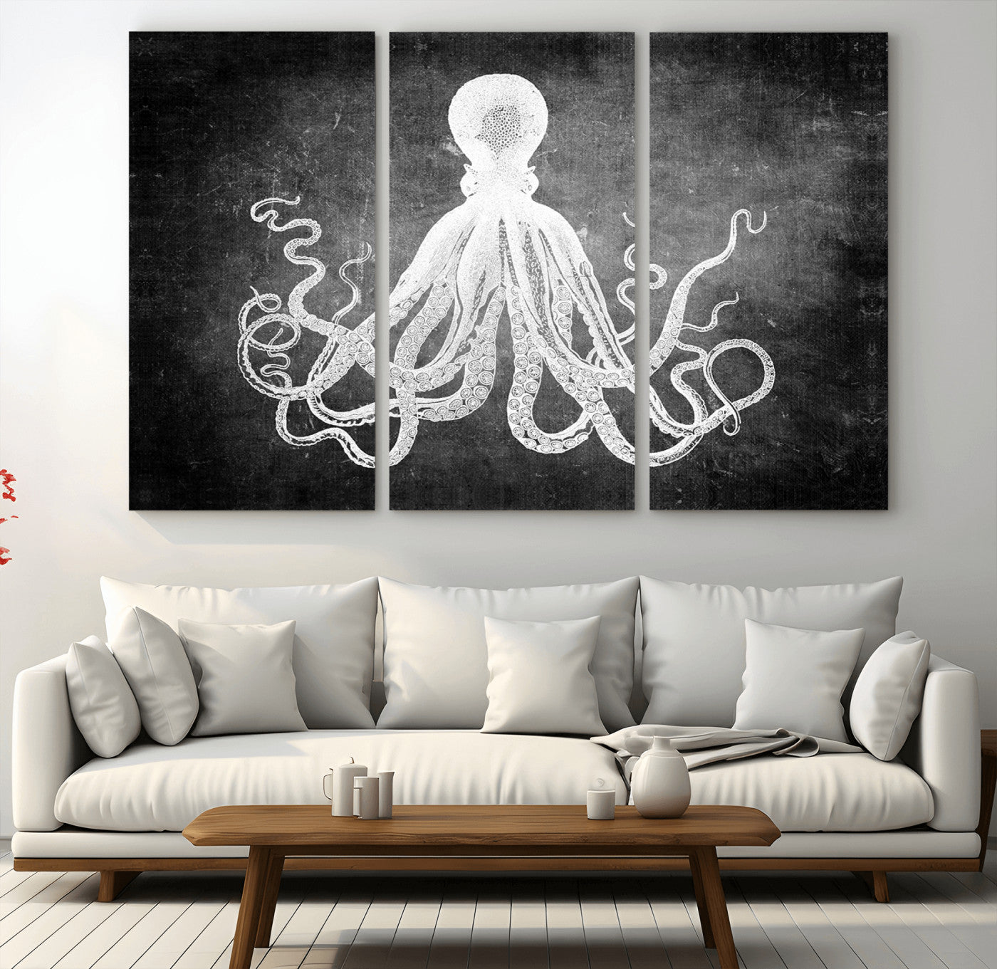 67312-MGV-CV-36X24-Black White Octopus Wall Art Canvas Print