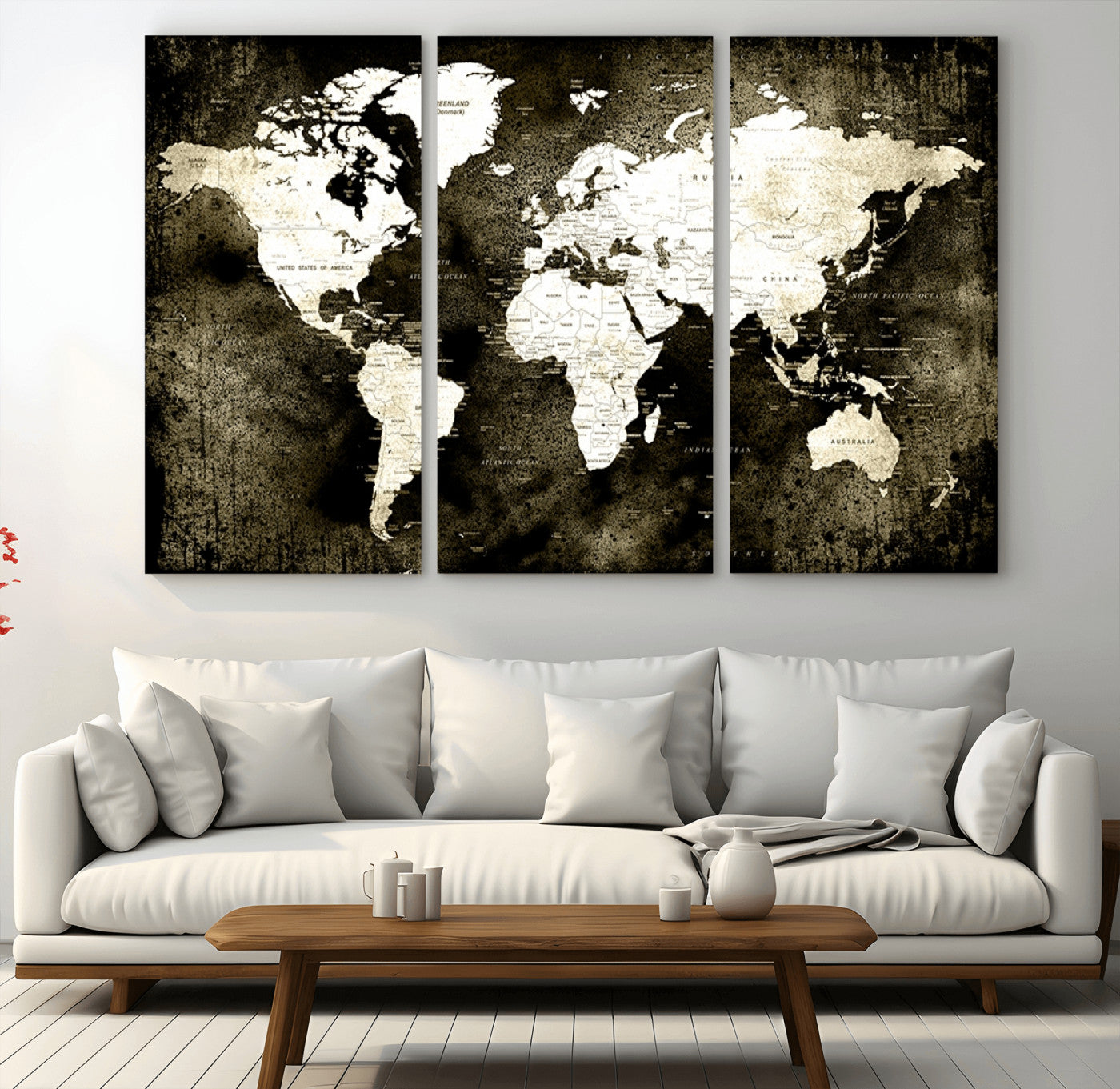 66737-MGV-CV-36X24-Vintage World Map Canvas Wall Art – Framed Push Pin Travel Map for Home and Office Decor, Rustic Wall Artwork for Travelers