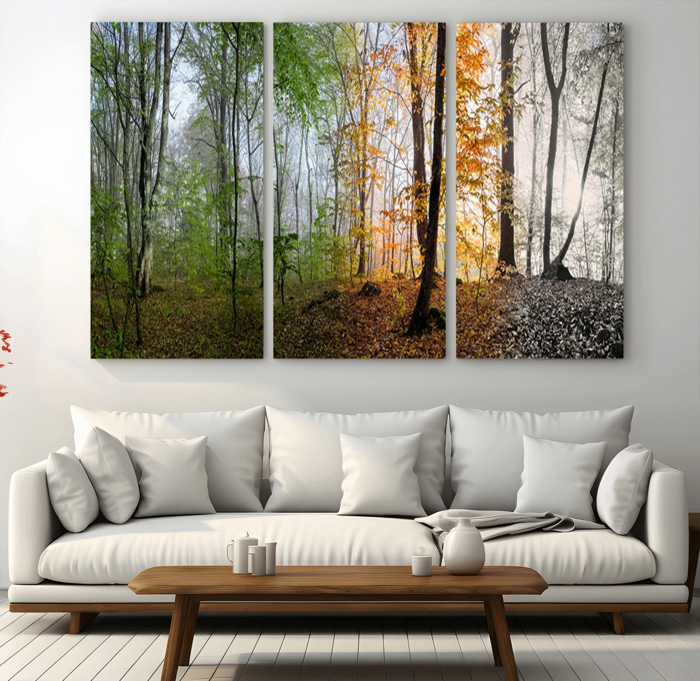 -Four Seasons Wall Art Forest Canvas Print – Triptych Seasonal Nature Print – Landscape Decor for