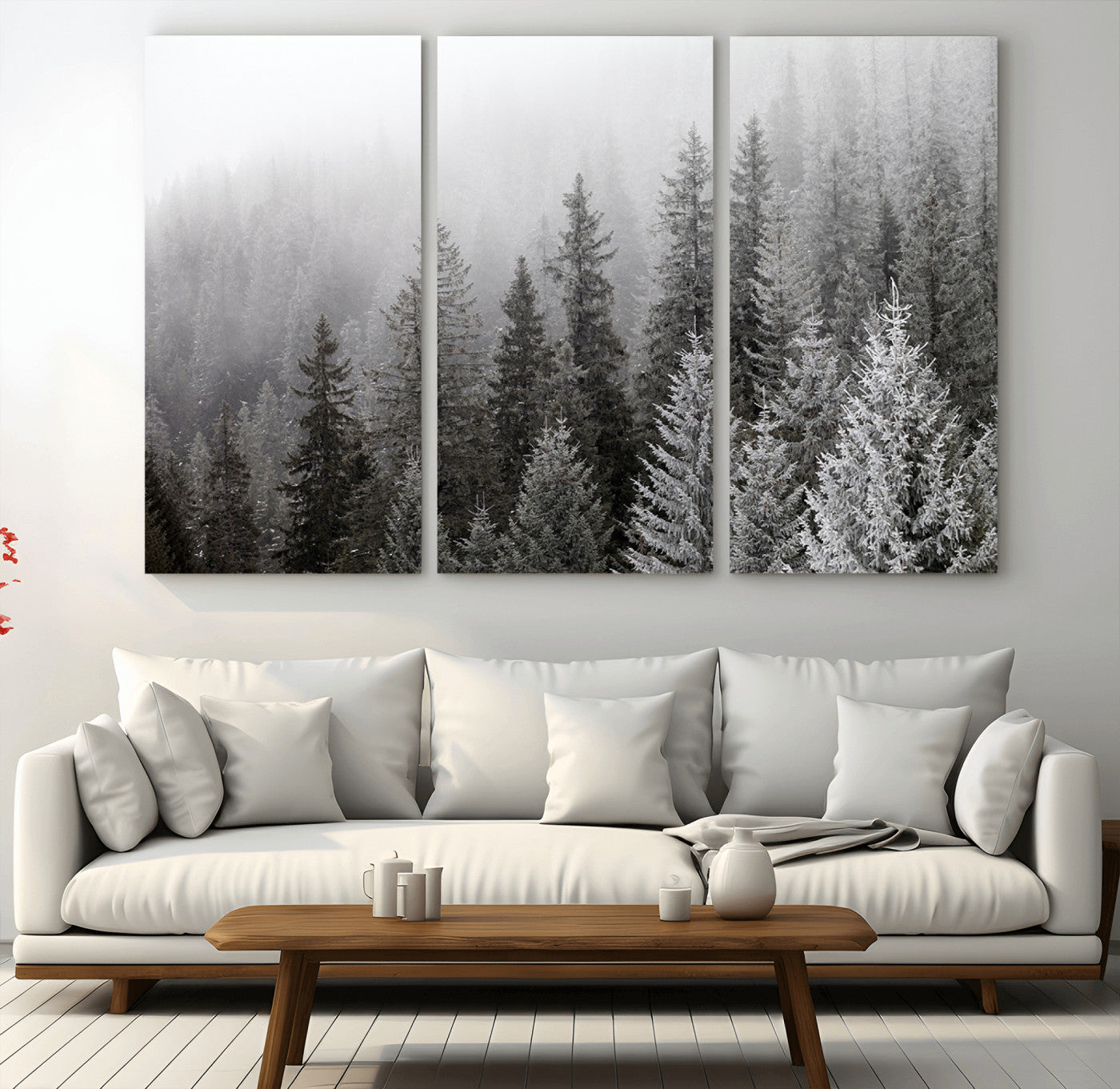 20552-MGV-CV-36X24-Big Foggy Forest and Misty Trees Forest Wall Art Canvas Print