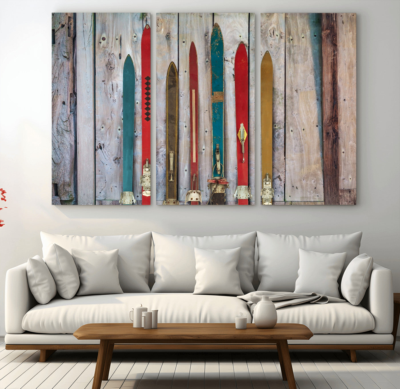 30640-MGV-CV-36X24-Vintage Wooden Weathered Ski's in Front of an Old Barn Wall Art Canvas Print for Farmhouse, Cabin