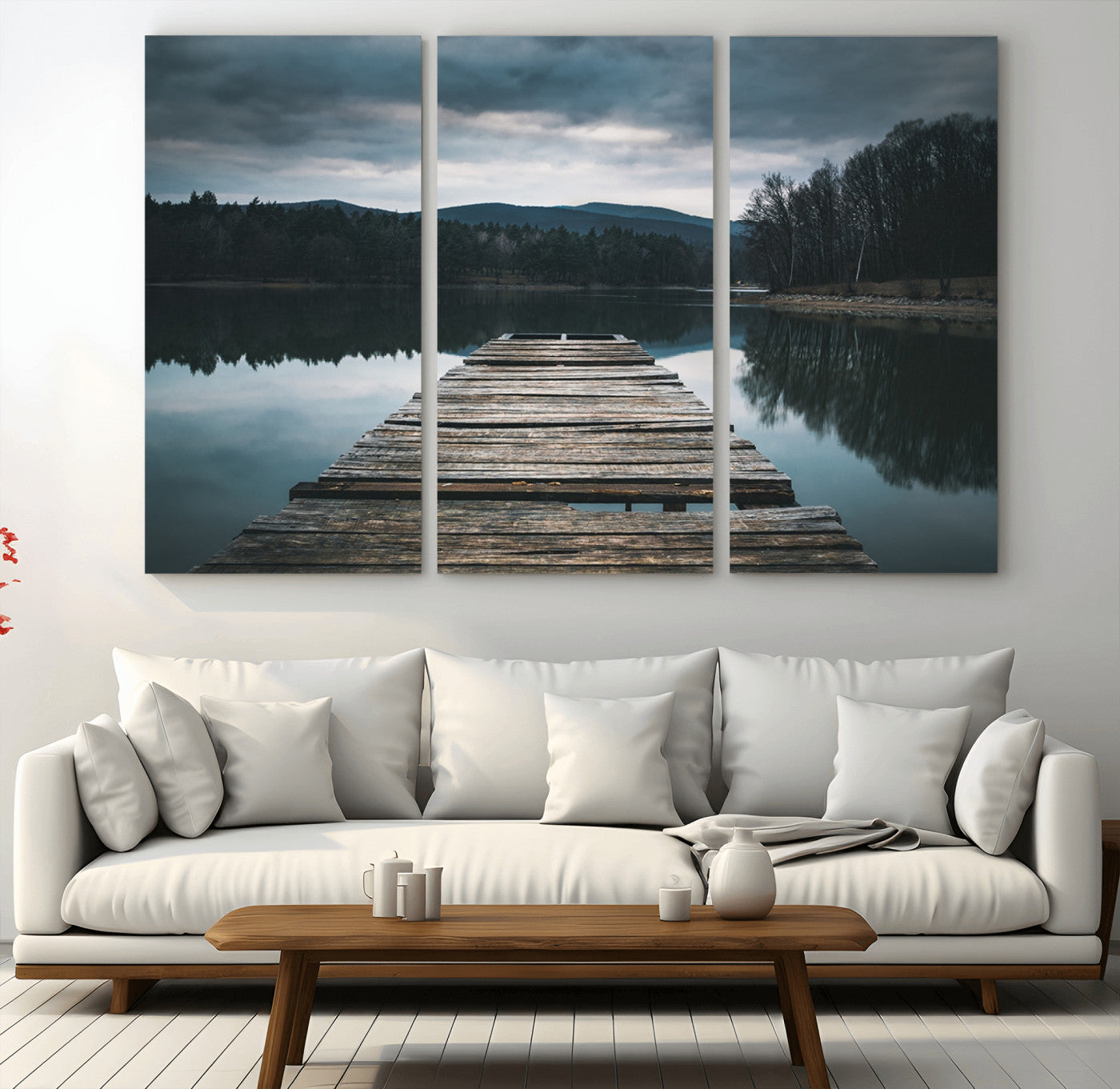 65946-MGV-CV-60X40-3P-Wooden Bridge Near Lake Wall Art Canvas Print