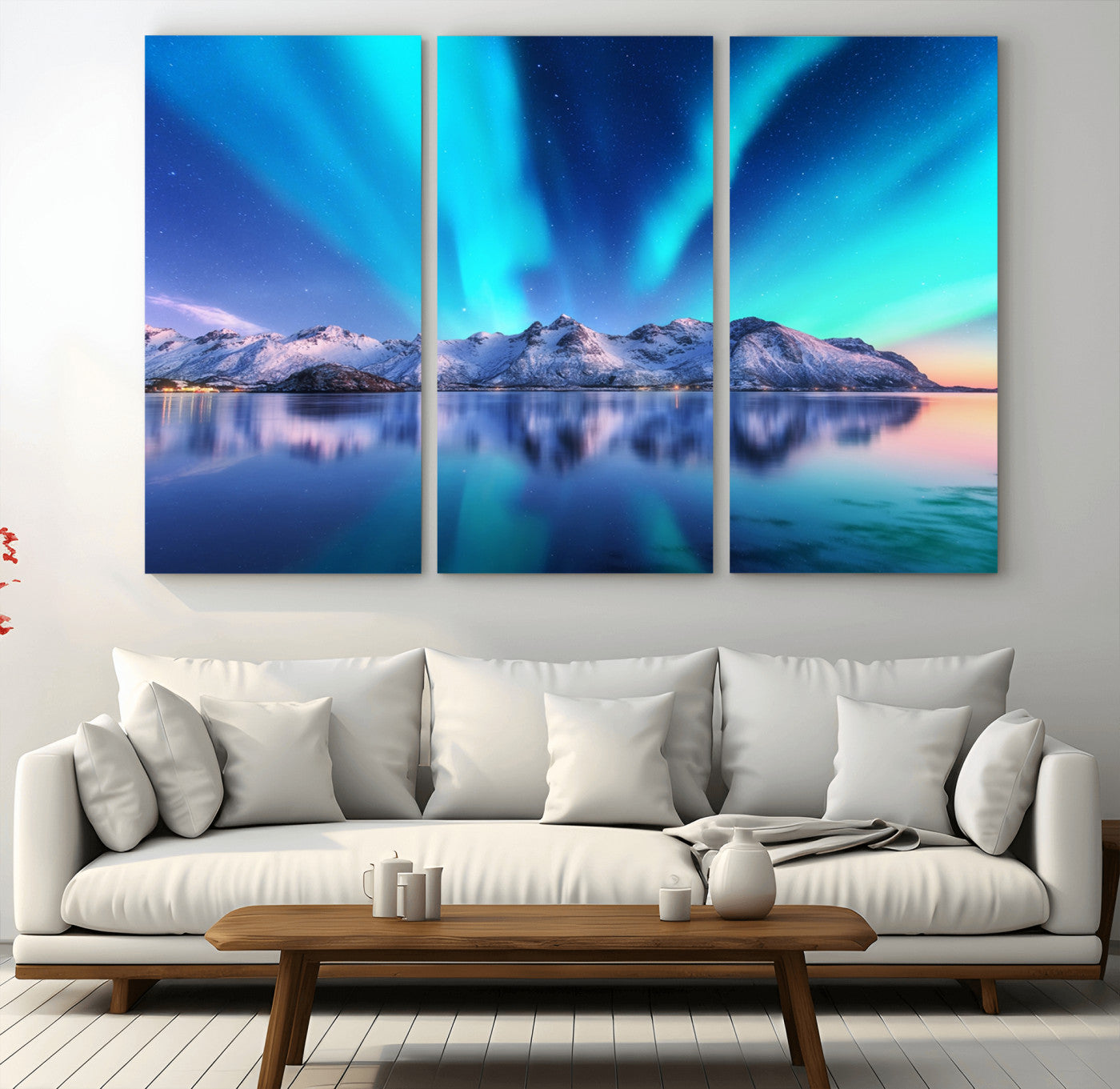 49902-MGV-CV-48X32-3P-Northern Lights above Mountain Wall Art, Northern Lights Wall Art Canvas Print